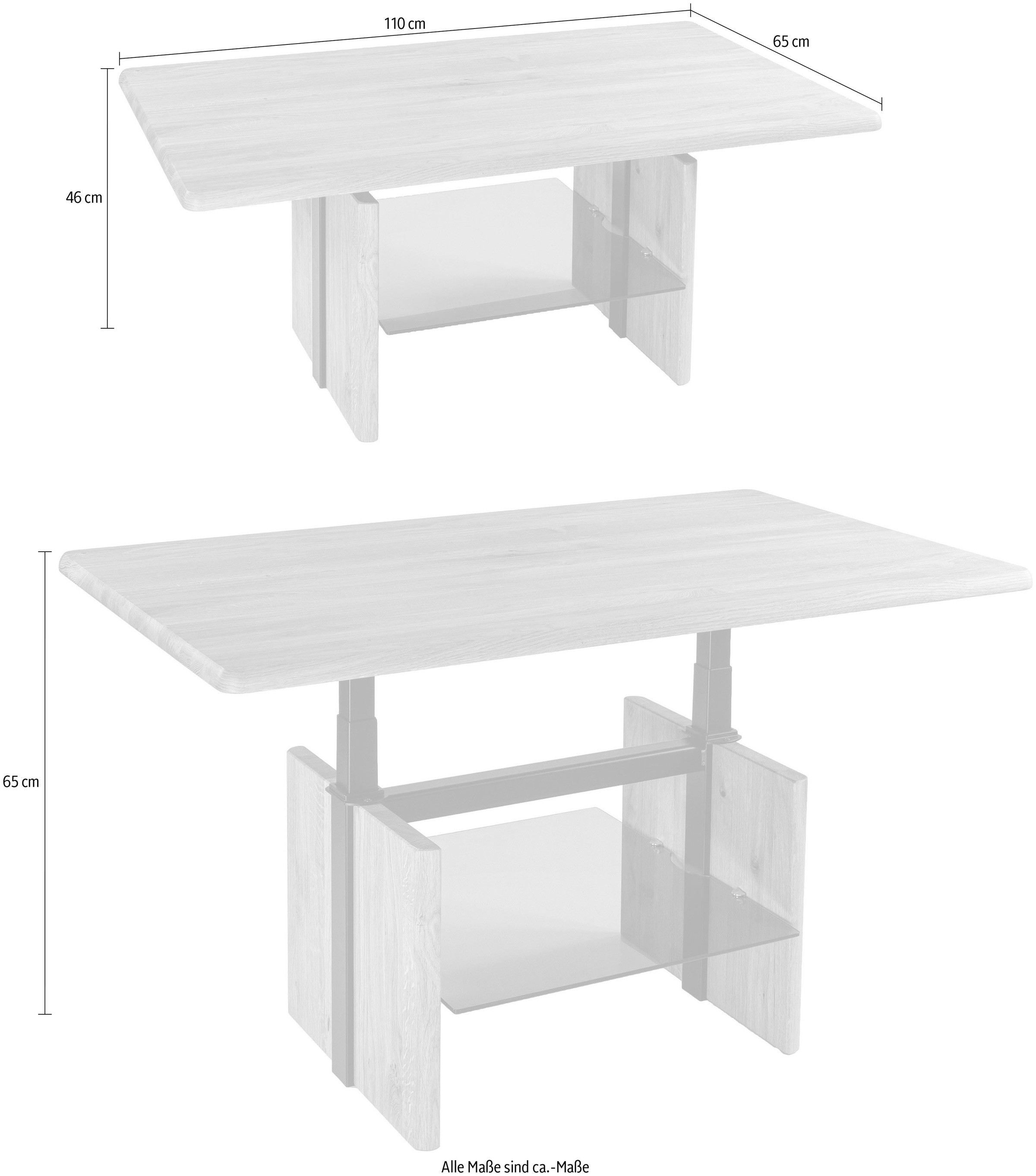 Vierhaus Couchtisch, Couchtisch, Platte wildeiche, höhenverstellbar durch Ilse Liftmechanik