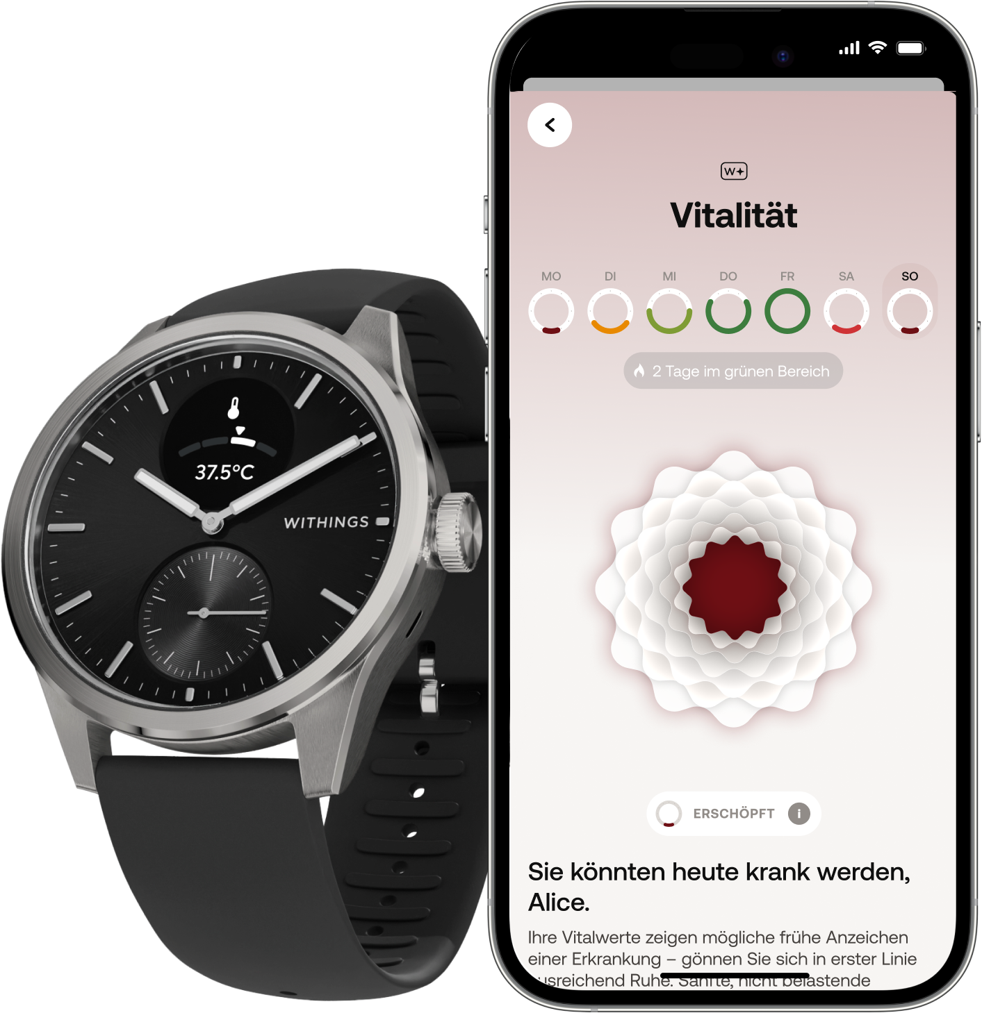 Withings Smartwatch »ScanWatch 2 42mm, hybrid, Akku bis 35 Tage, 50 M Wasserdicht« ( ) HealthSense OS
