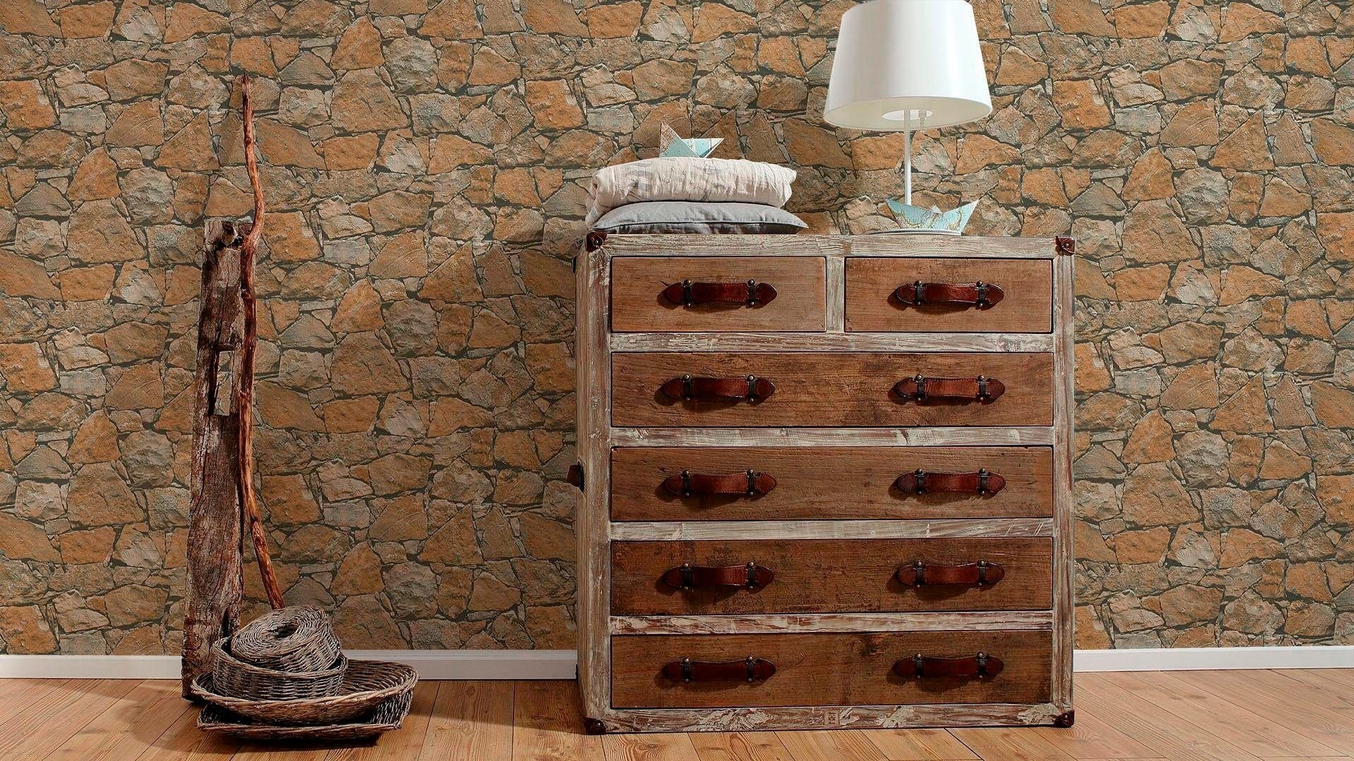 living walls Vliestapete »Best of Wood`n Stone 2nd Edition«, Steinoptik-gemustert-Motiv, Steintapete matt leicht strukturiert Tapeten Wohnzimmer Schlafzimmer