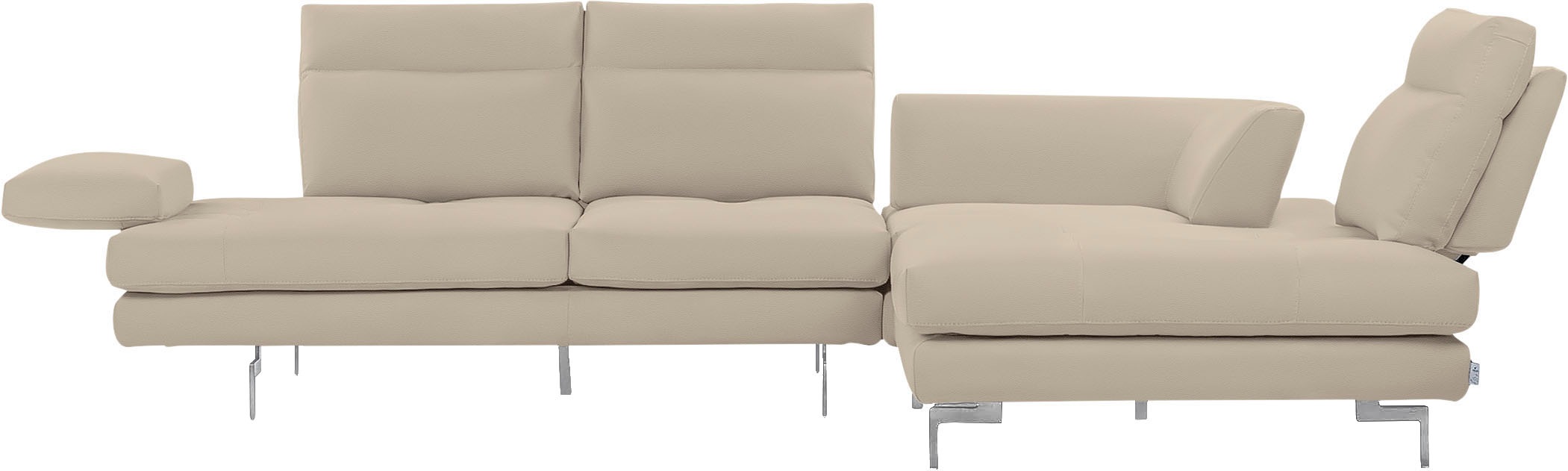 CALIA ITALIA Ecksofa »Toby Wing, L-Form, Designsofa mit sensationellem Sitzkomfort«, Sitztiefenverstell.,wahlw. mit Kissen-Set, Füße chrom glänzend
