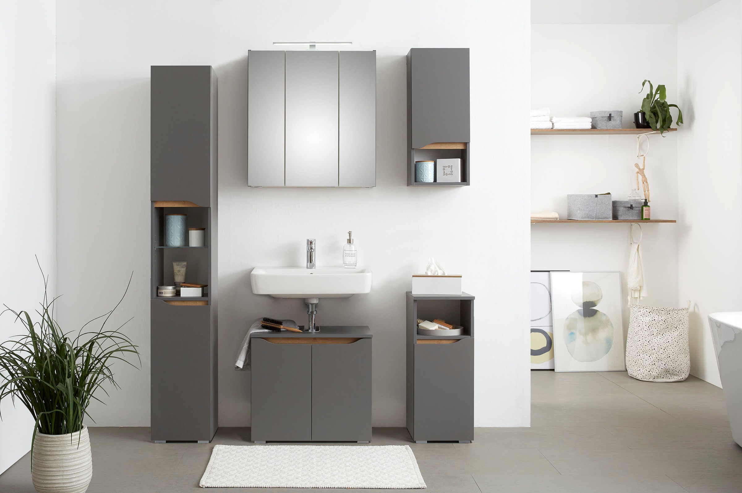 Saphir Badmöbel-Set »Quickset 5-teilig Waschbeckenunterschrank und LED-Spiegelschrank« 5 Stk. tlg.