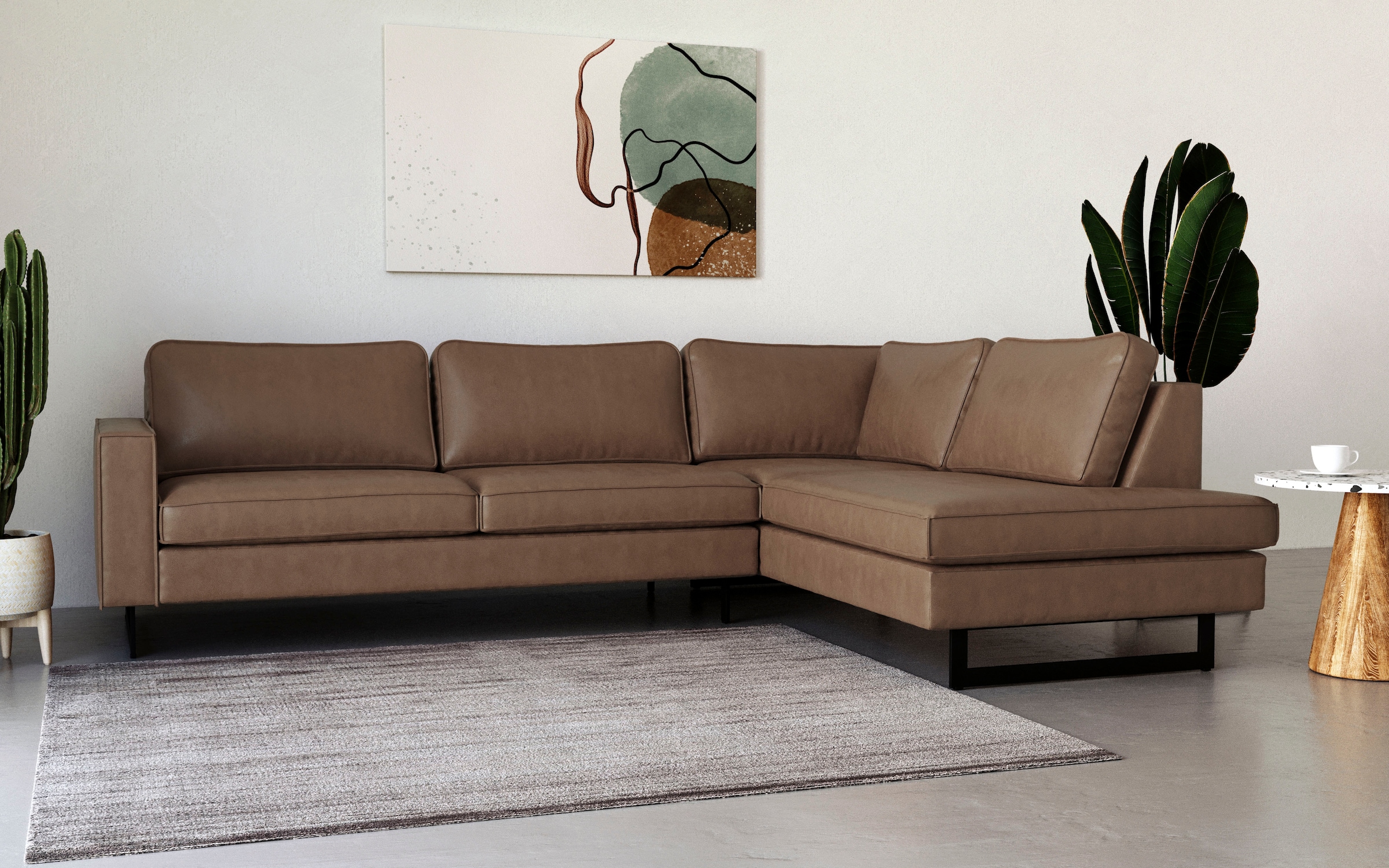 Places of Style Ecksofa »Pinto, 290 cm, Ottomane links / rechts«, Cord, Feincord, Luxus-Microfaser Leder und Chenille