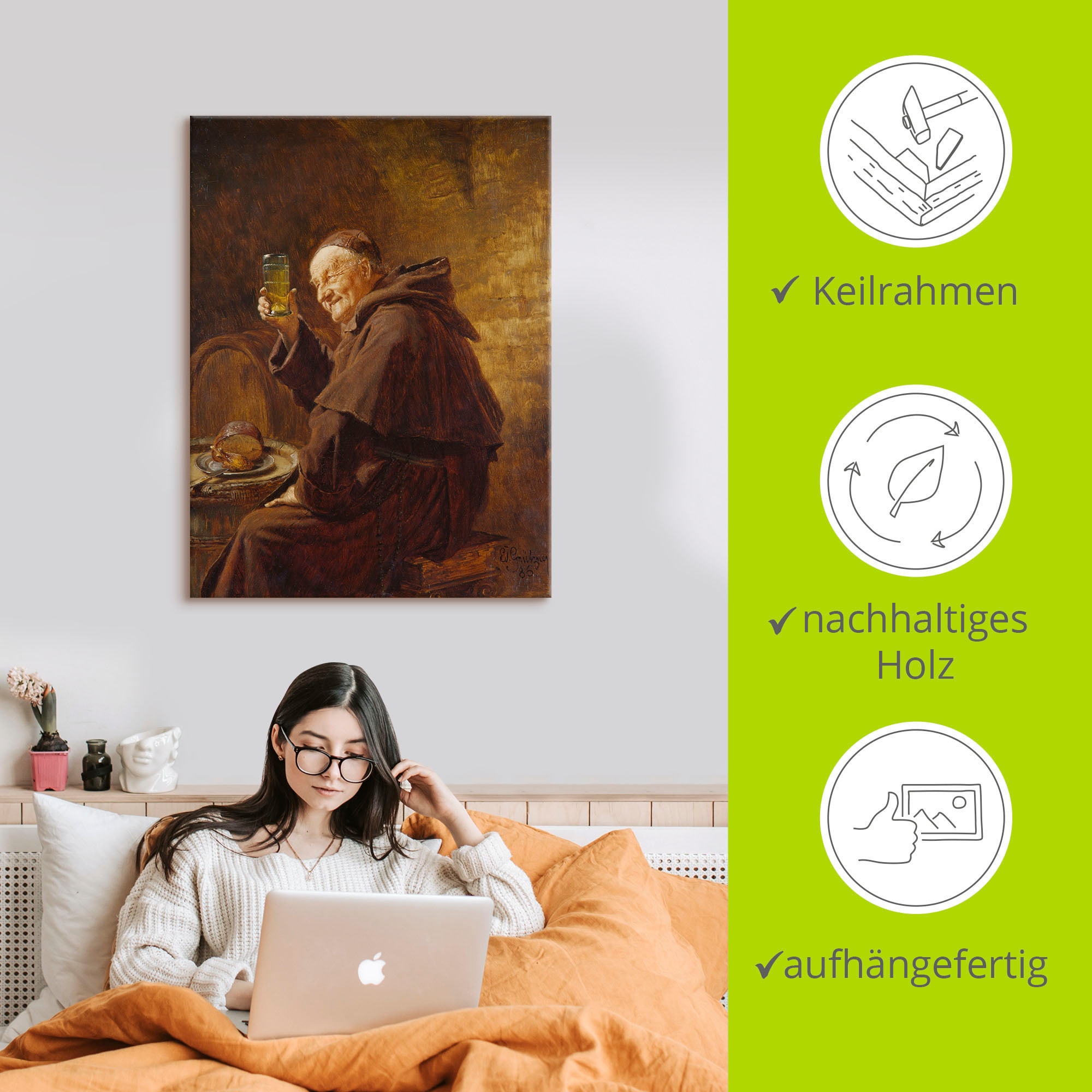 Artland Wandbild »Mönch bei der Weinprobe.«, Mann, (1 St.), als Leinwandbild, Poster in verschied. Größen