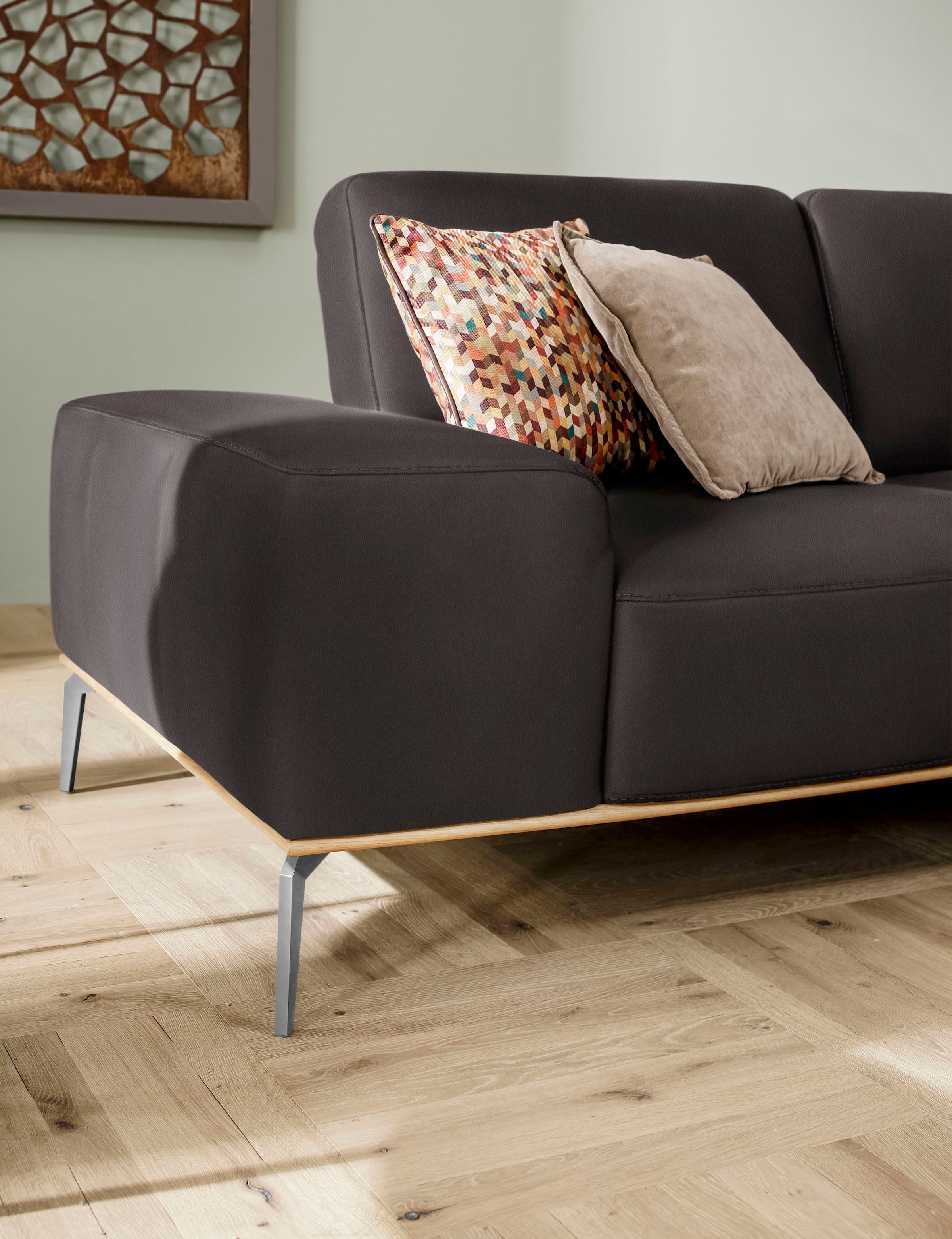 W.SCHILLIG Ecksofa »run, Designsofa, bequem, L-Form«, mit elegantem Holzsockel, Füße in Chrom glänzend, Breite 299 cm
