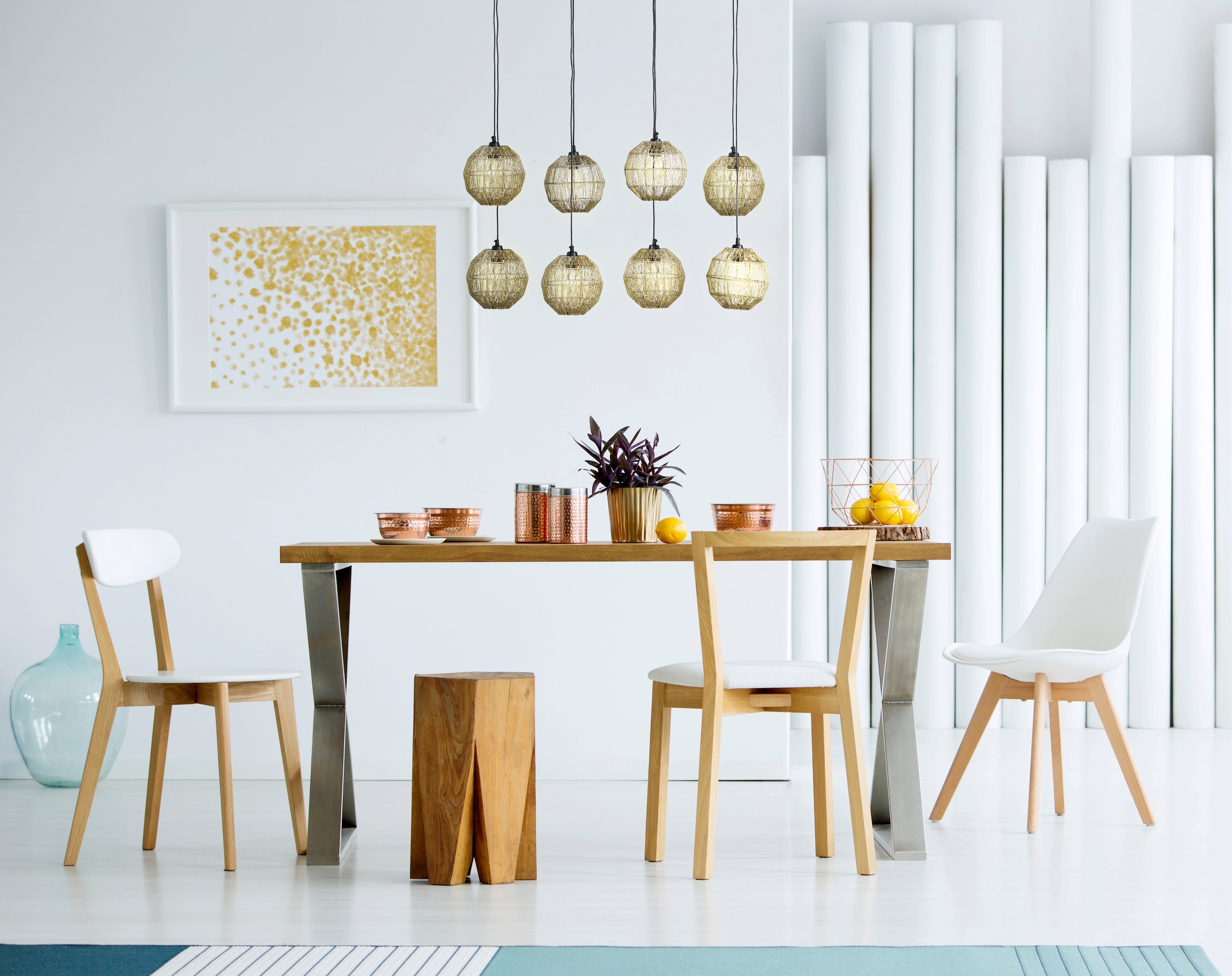 GLOBO LIGHTING Hängeleuchte »HERMI II«, Leuchtmittel E27 | ohne Leuchtmittel, Pendelleuchte / Wohnbereich / altmessing / Metallgeflecht / Kugeln