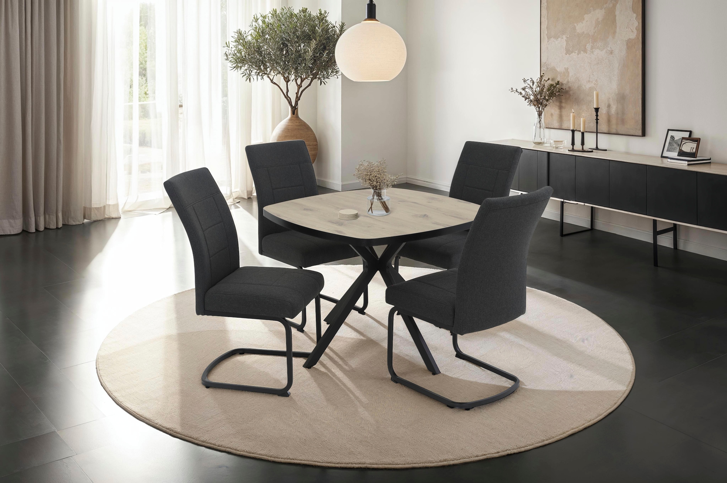 HELA Freischwinger »BRINDISI, Esszimmerstuhl«, (Set), 2 St., Webstoff-Flachgewebe, XL-Sitz,Federkorb,140kg belastbar,Zertifizierter "Waterfree" Stoff