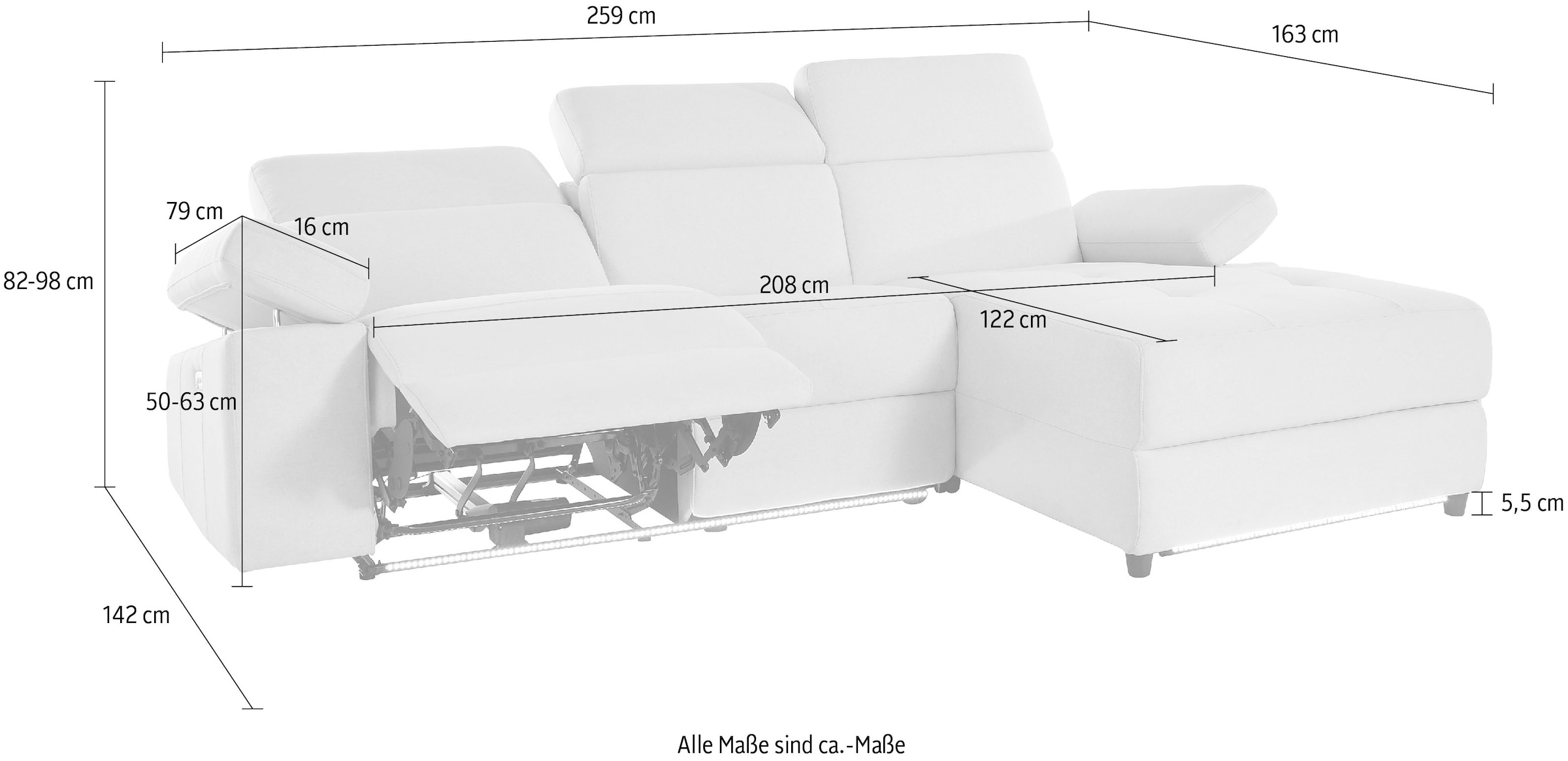 PLACES OF STYLE Ecksofa »Kilado, L-Form,« mit Relaxfunktion, verstellbarer Armlehne, Kopfteilverstellung