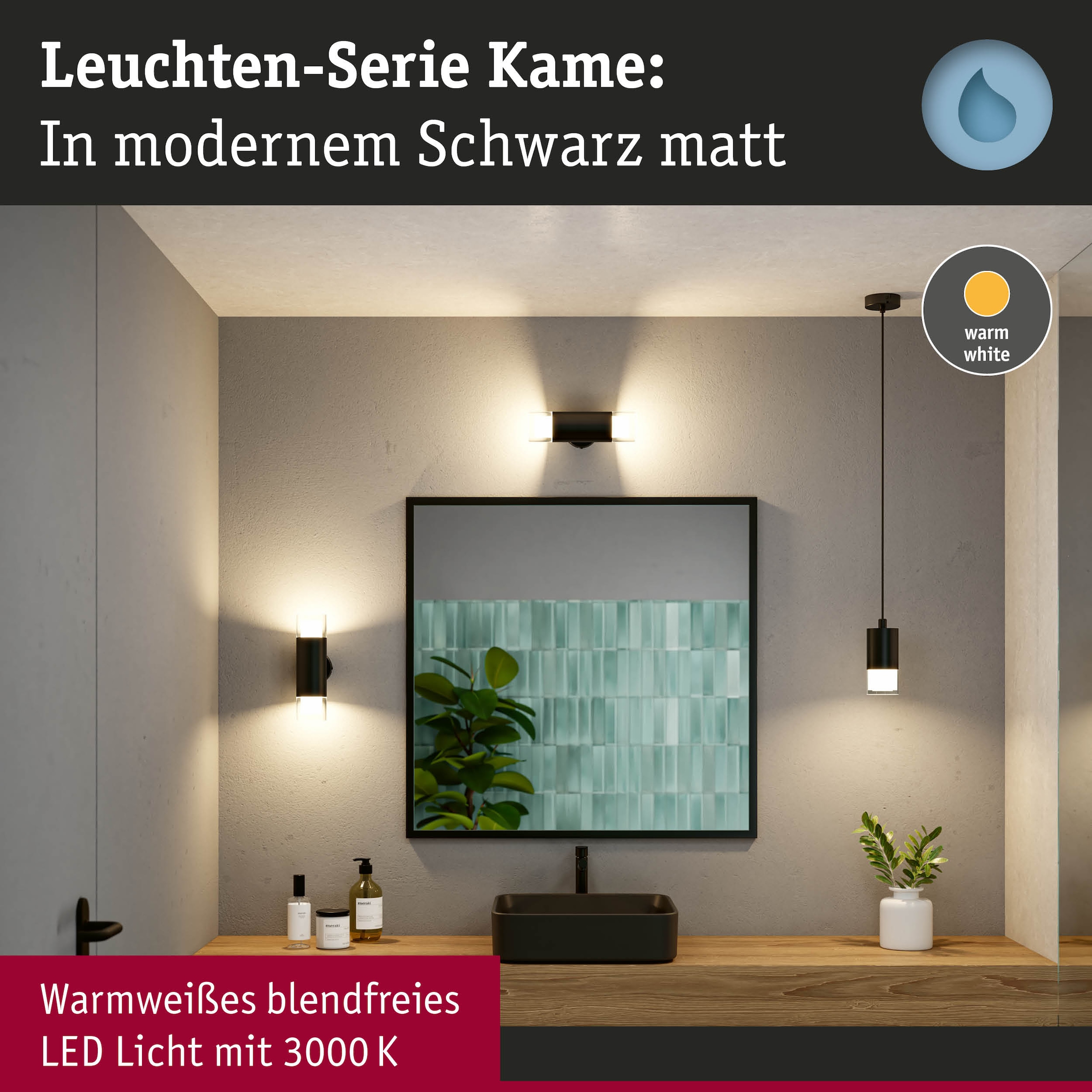 Paulmann Wandleuchte »Selection Bathroom Wand-/Deckenleuchte Kame IP44 Signalschwarz 2er«, 2 flammig