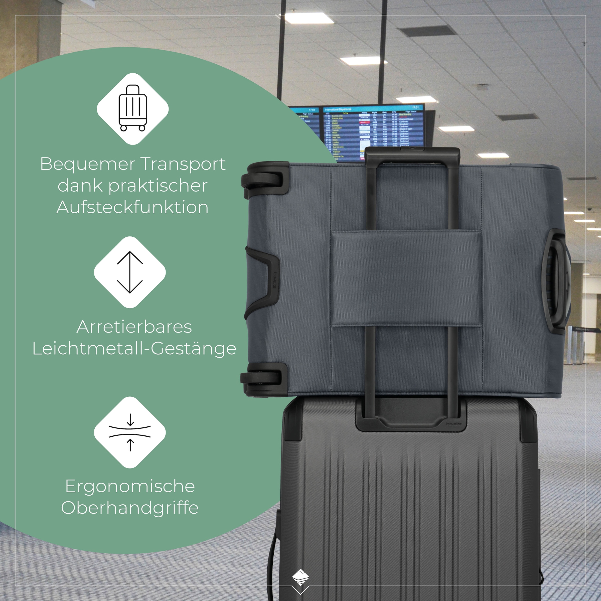 travelite Handgepäck-Trolley »JETPACK Multi Light 2 Cabin, konzipiert für Condor & Ryanair«, 4 Rollen, Weichgepäck-Koffer Handgepäck für die meisten gängigen Airlines