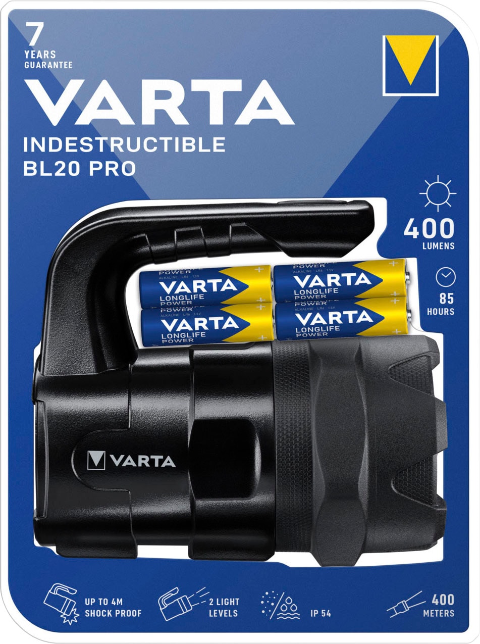 VARTA Taschenlampe »Indestructible BL20 Pro 6 Watt LED«, (7 St.), wasser- und staubdicht, stoßabsorbierend, eloxiertes Aluminium Gehäuse