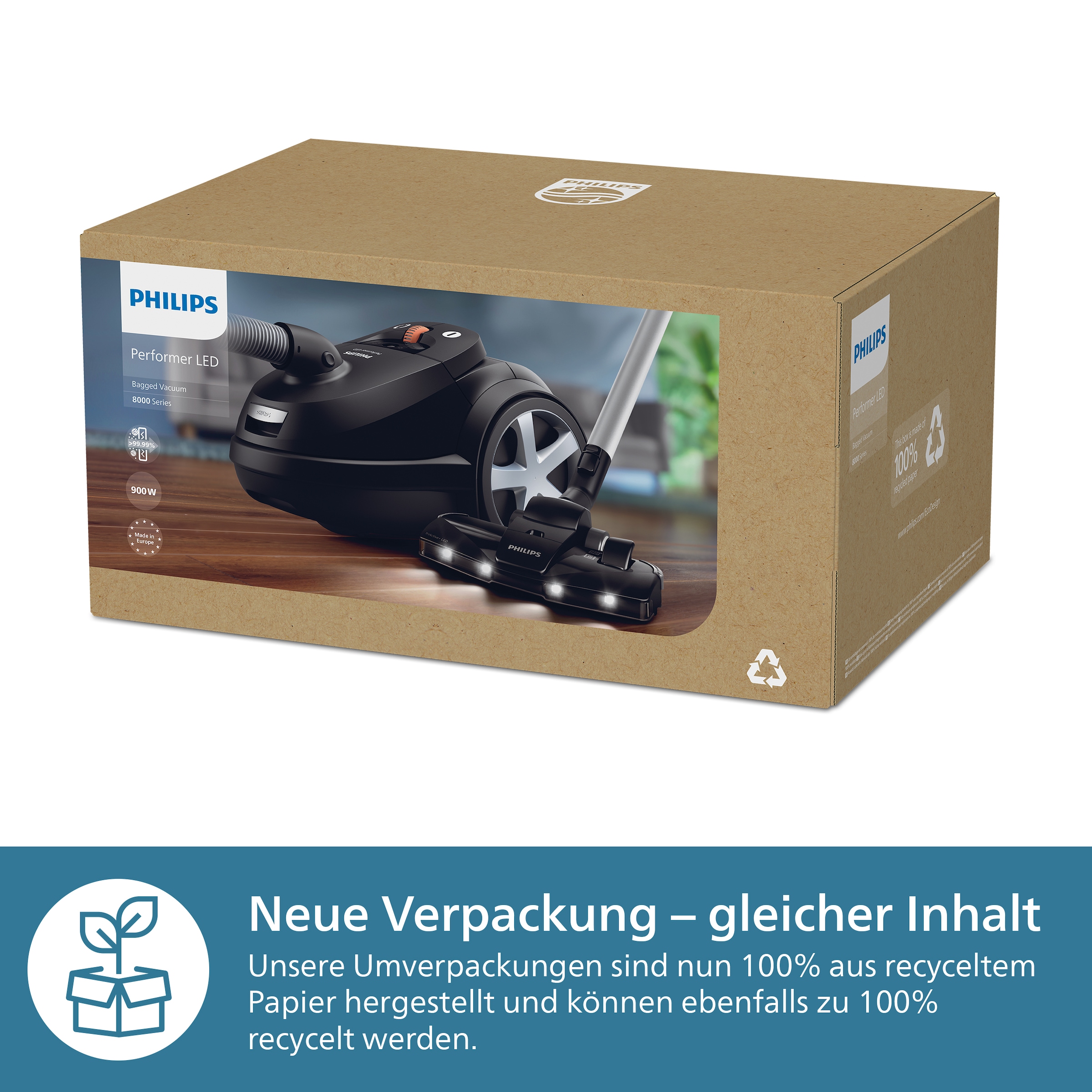 Philips Bodenstaubsauger »XD8122/10 8000 Serie, unser leistungsstärkster Allrounder, 900W, 4l«, 900 W, mit Beutel, HEPA-Filter, TriActive+ LED-Düse, Möbelaufsätze inkl; Tiefschwarz matt