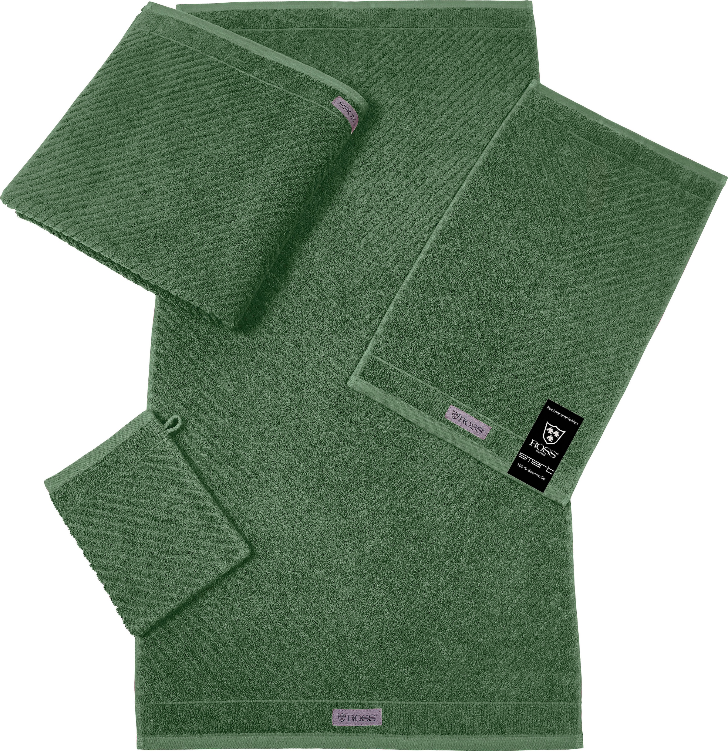 ROSS Handtuch »Smart«, (2 St.), Uni-Rippe mit Velourslabel