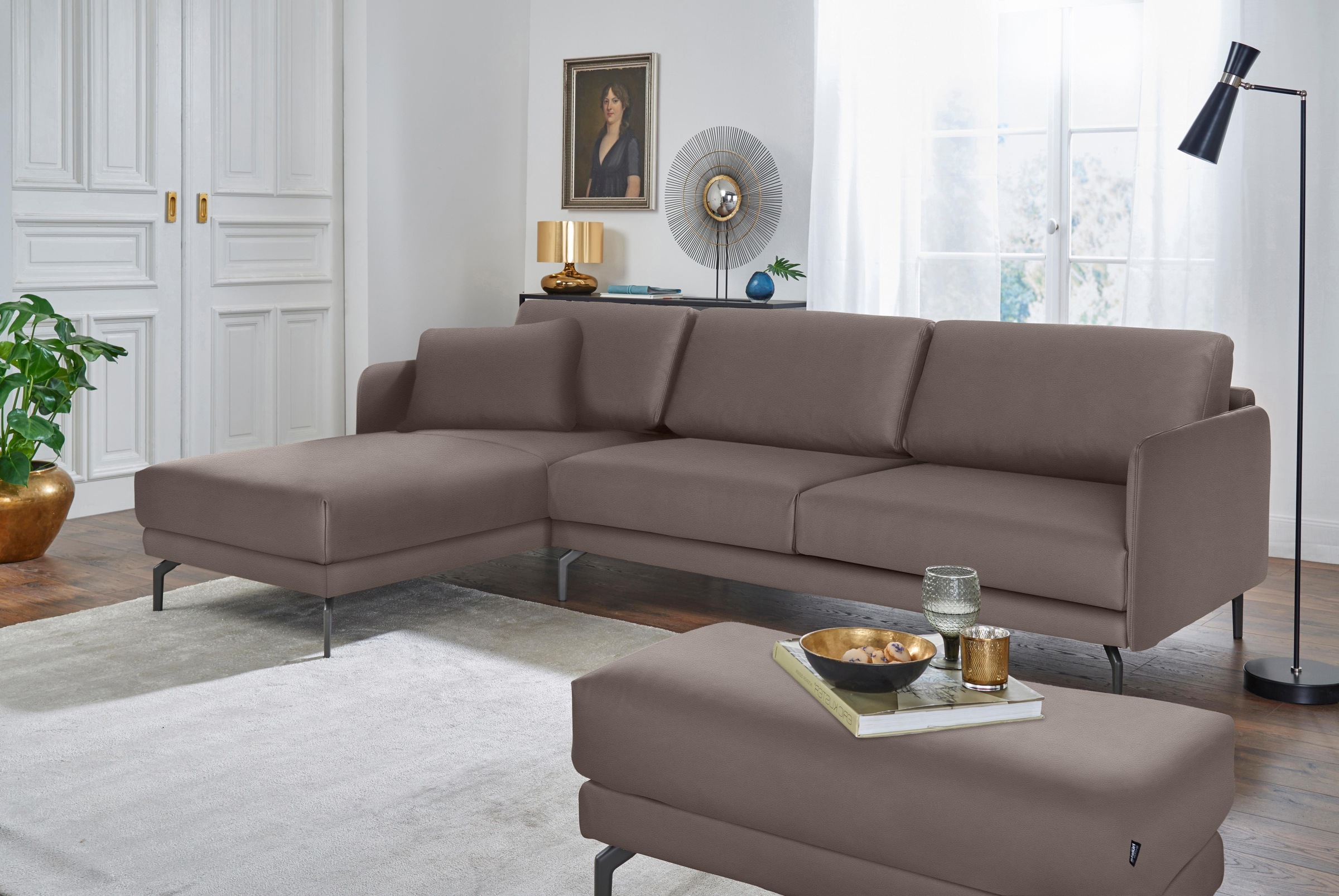 Creation BY ROLF BENZ Ecksofa »CR.450, Designecksofa, Polsterecke, L-Form«, Armlehne sehr schmal, Breite 234 cm, Alugussfüße in umbragrau