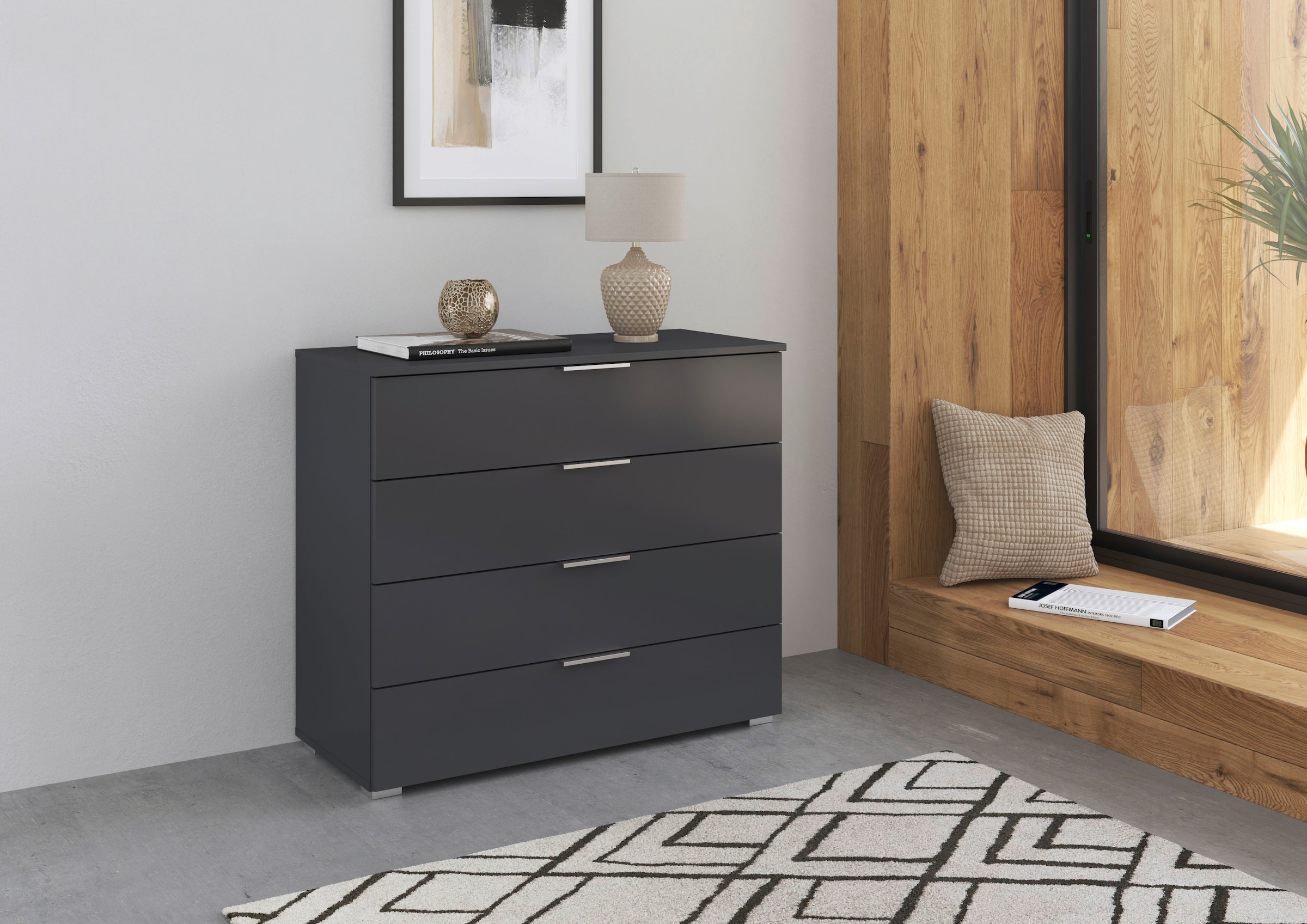 rauch Schubkastenkommode »Sideboard Schubladenkommode AGORDO mit Dekor- oder Hochglanzfront«, (in zwei Griff-Farben, Breite 80 cm), vier große und geräumige Schubladen mit viel Stauraum MADE IN GERMANY