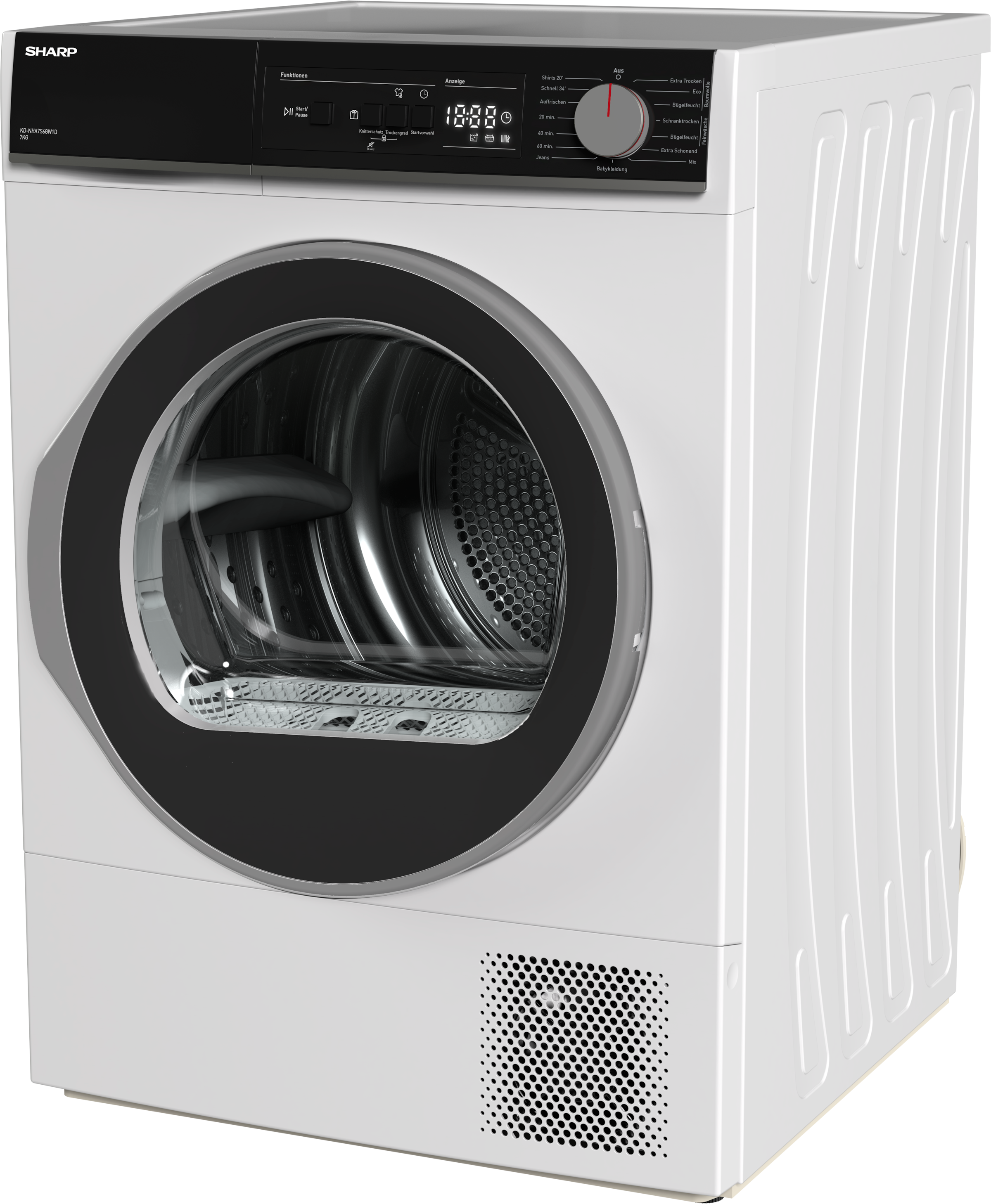 Sharp Wärmepumpentrockner »KD-NHA7S6GW1D-DE«, Budget Class, 7kg / EEK D / 3 Tasten / XL-Glas-Tür / Weiß