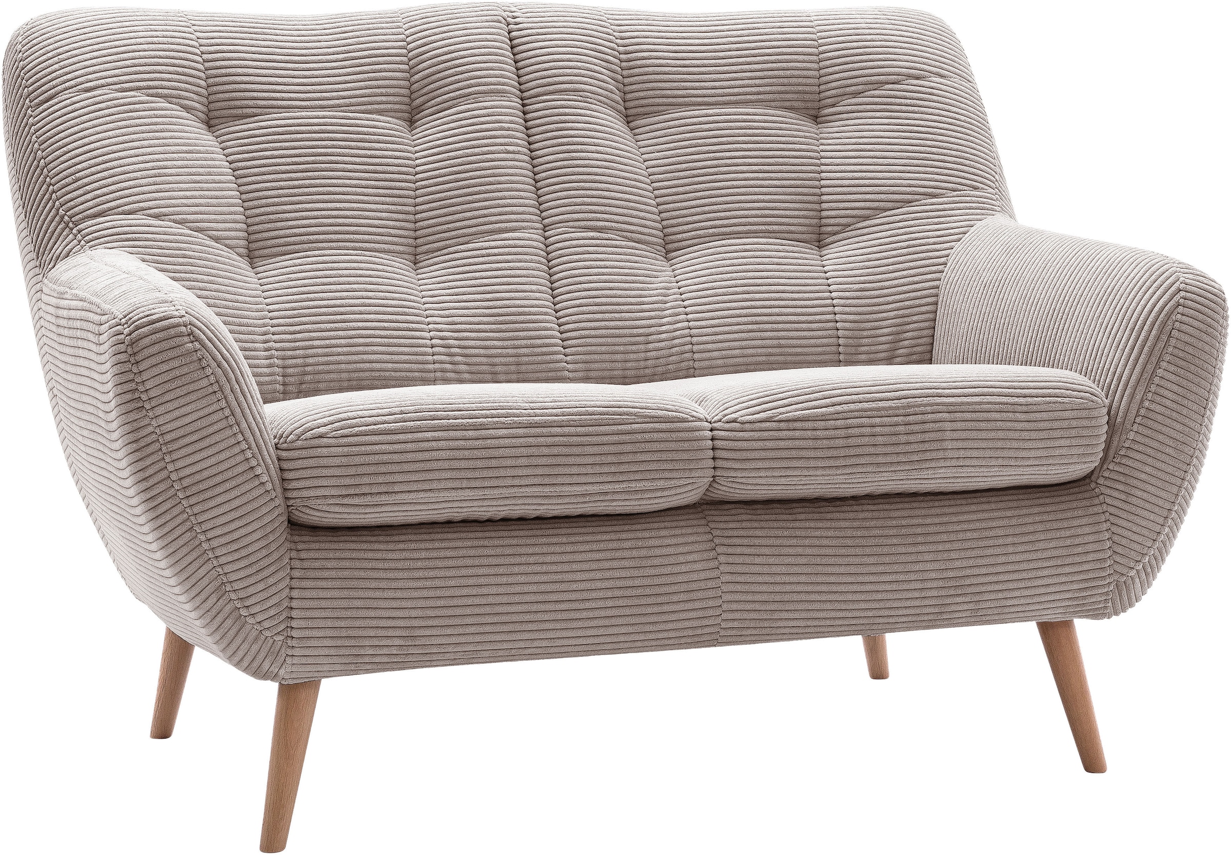 exxpo - sofa fashion 2-Sitzer »Scandi, bequem, aufwendige Rückenpolsterung für mehr Sitzkomfort«, akuelle Farben in hochwertige Bezugsqualitäten, Holzfuß