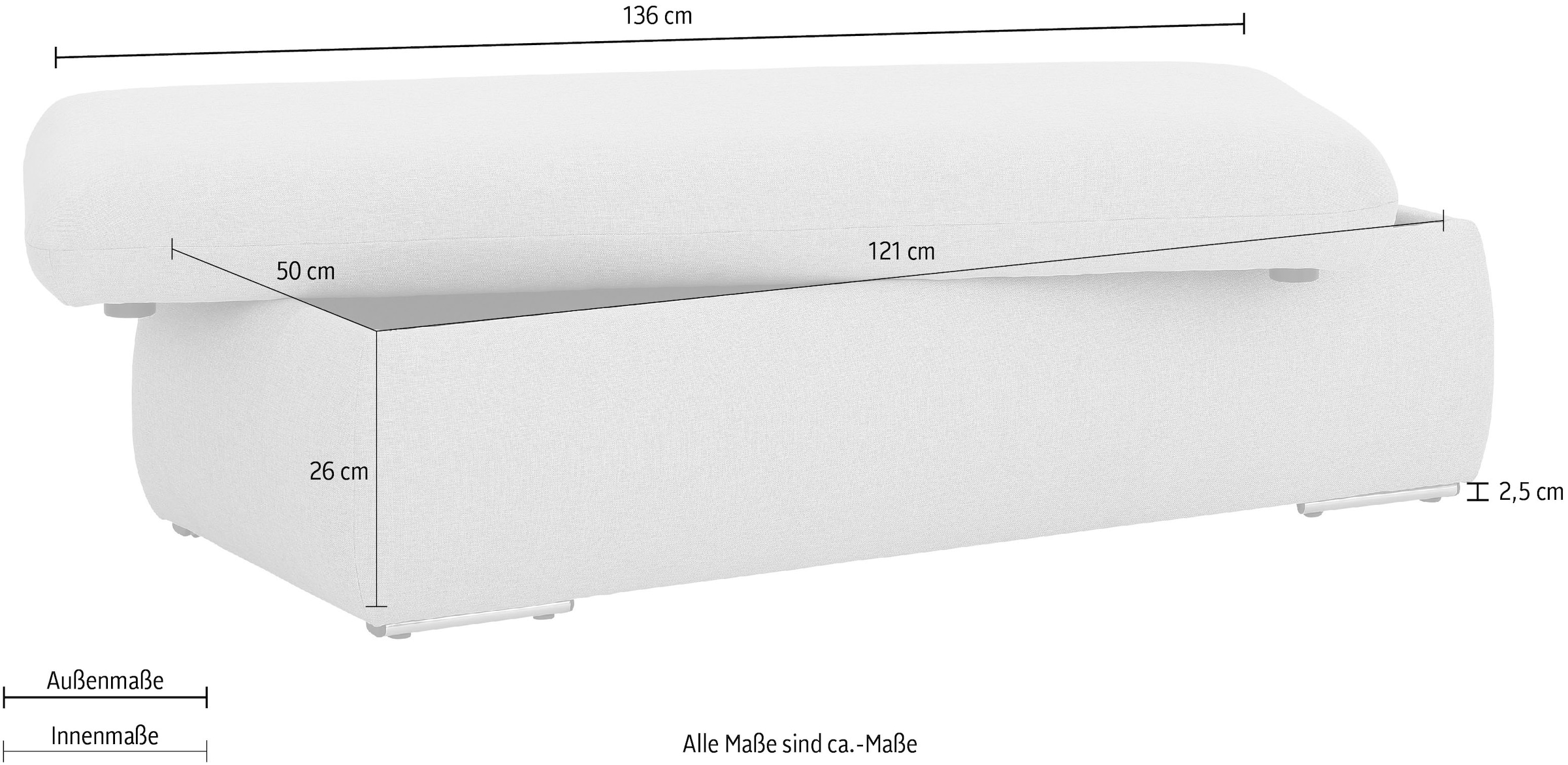 Home affaire Polsterhocker »Avesa« Mit großem Staufach, passend zur Serie "Avesa", B/T/H: 136/64/43 cm