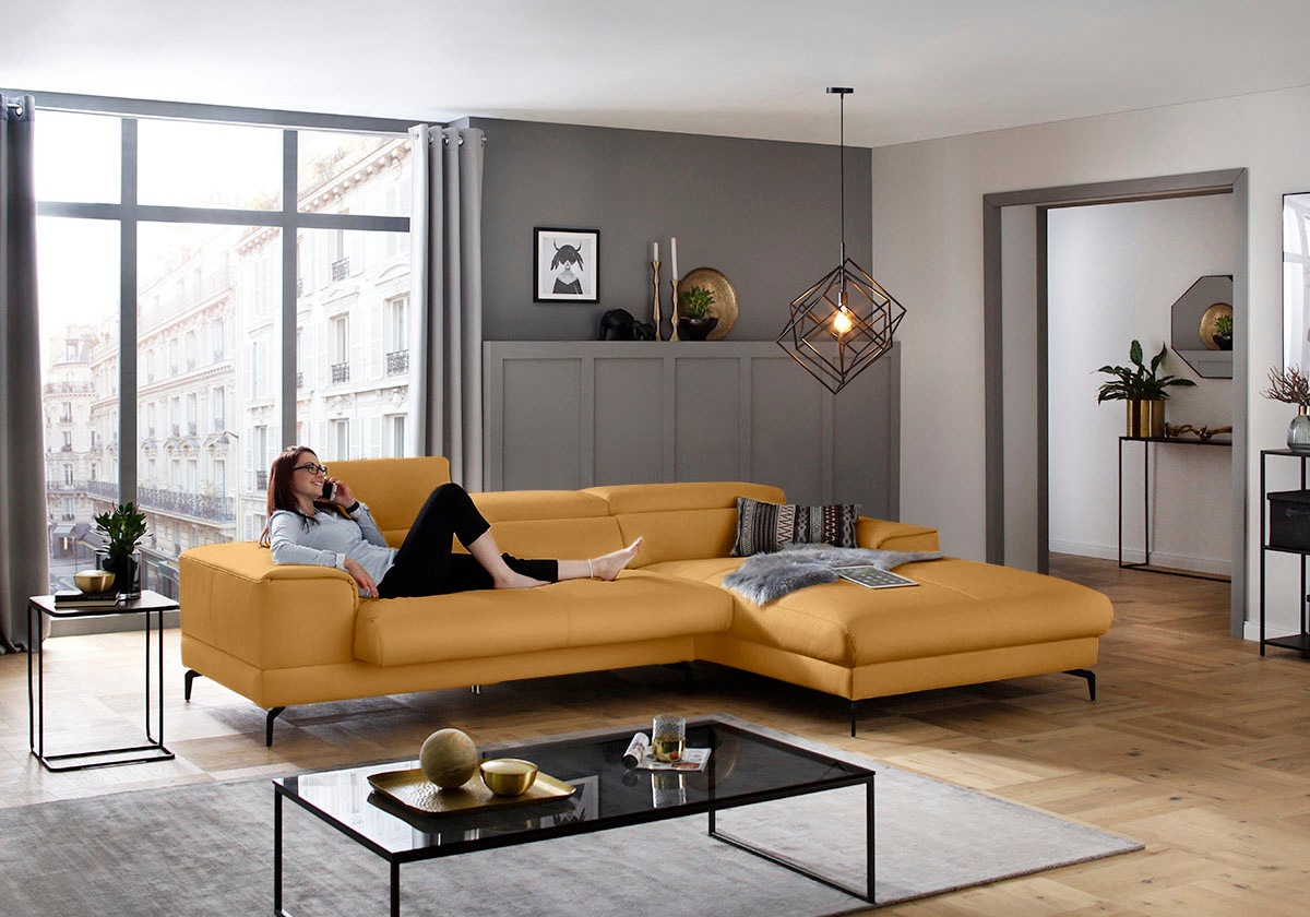 W.SCHILLIG Ecksofa »piedroo, Designsofa mit tollem Sitzkomfort, L-Form«, Kopfteilverstellung, wahlweise mit Sitztiefenverstellung, Breite 303cm