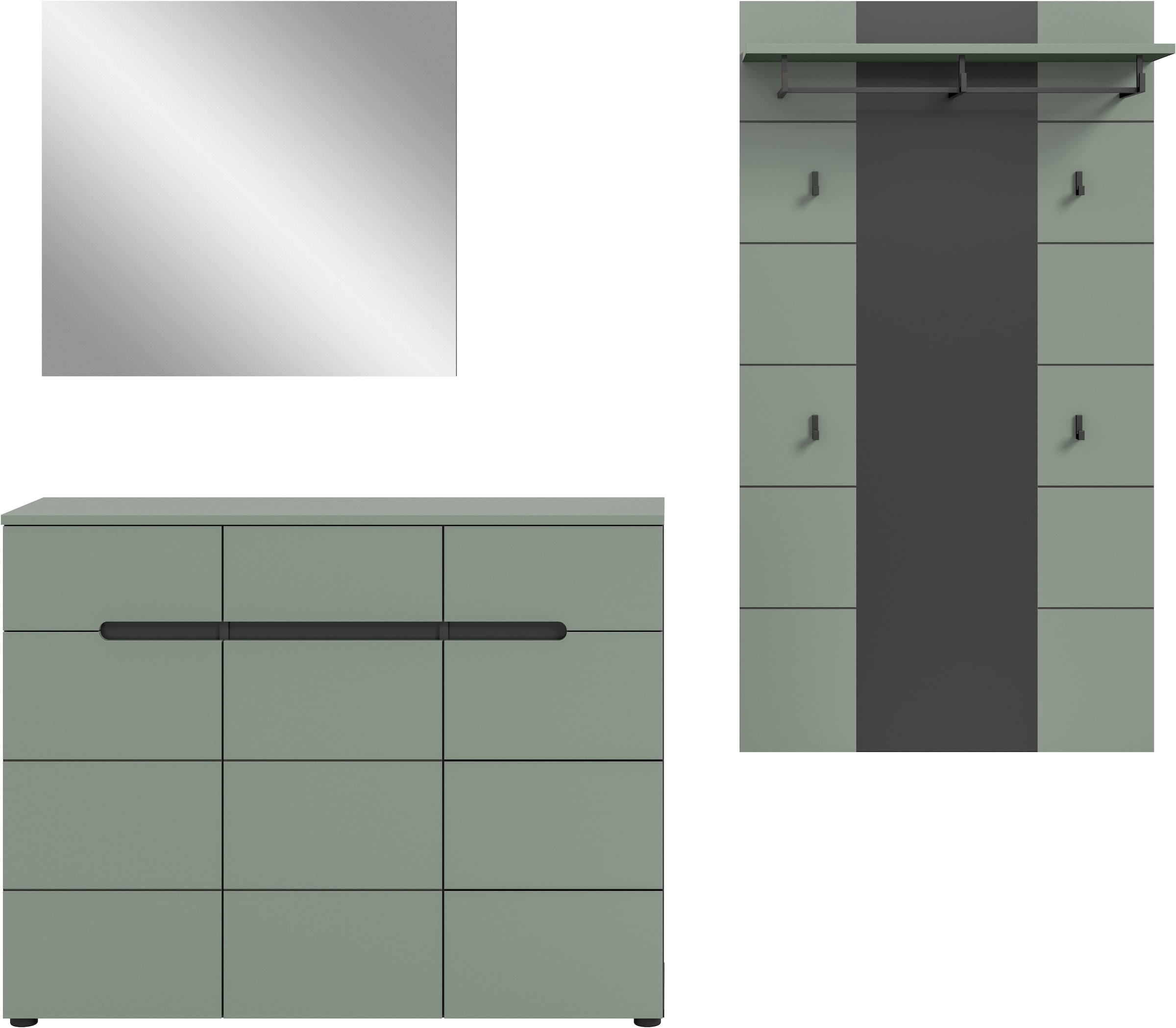 INOSIGN Garderoben-Set, (Set, 3 St., bestehend aus: Kommode, Spiegel und Garderobenpaneel), Garderobenkombination, Kombination, Set, Flurgarderobe, Diele