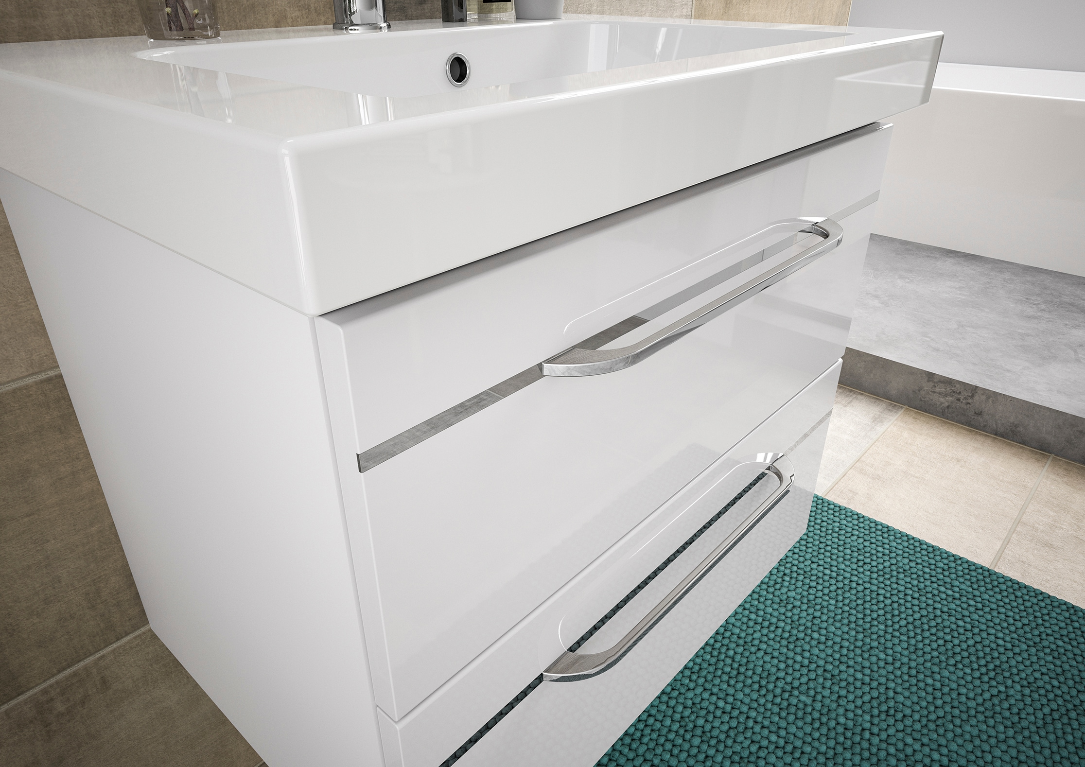Saphir Badmöbel-Set »Balto Sprint, Waschplatz mit Mineralmarmor-Waschtisch, 64,4 cm breit«, (1 St.), Unterschrank mit Waschbecken inkl. Türdämpfer und 2 Schubladen