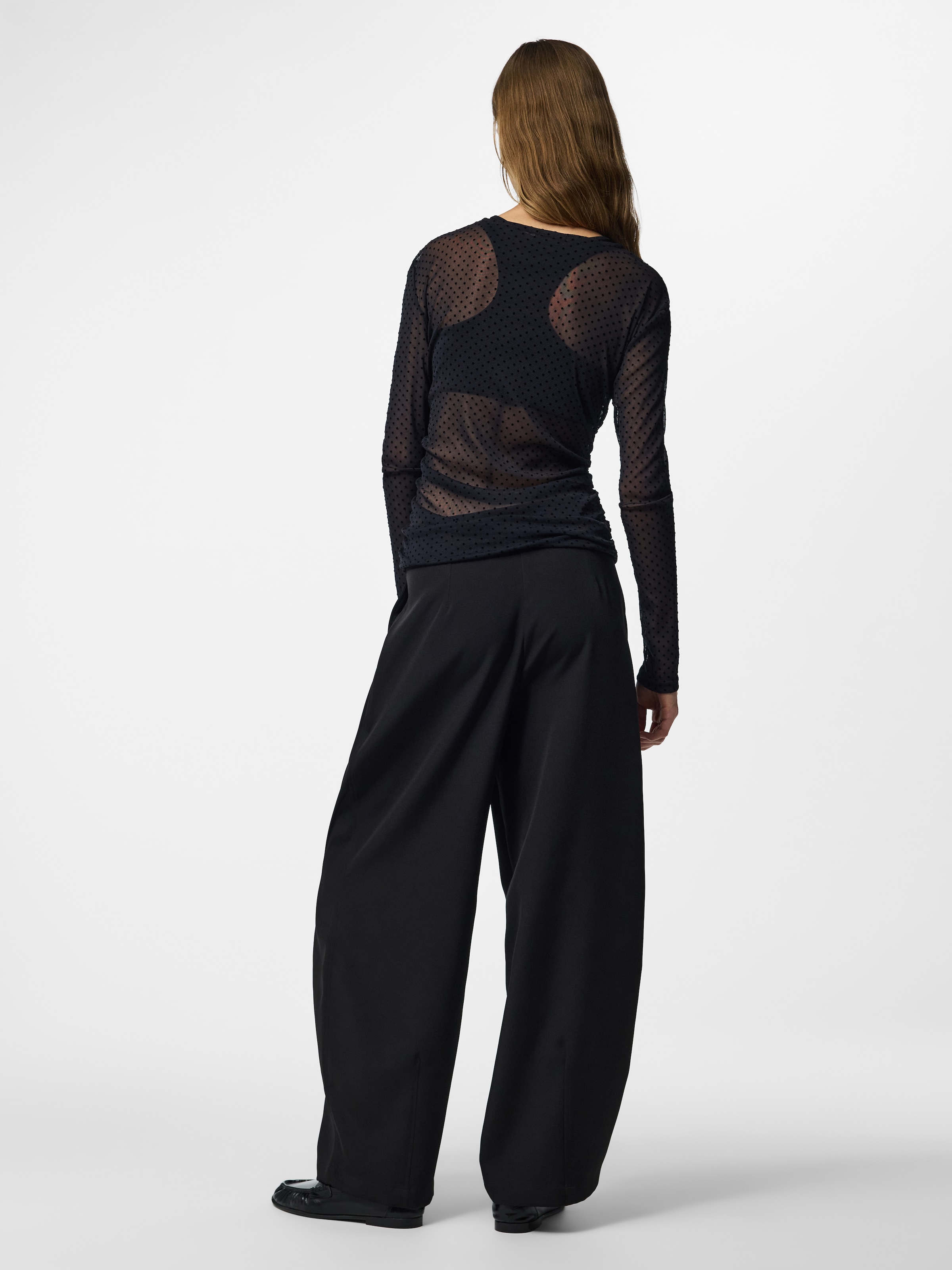 pieces Langarmshirt »PCBOBO LS MESH ROUCHING TOP JRS NOOS« Kunstfaser, transparente Meshqualität