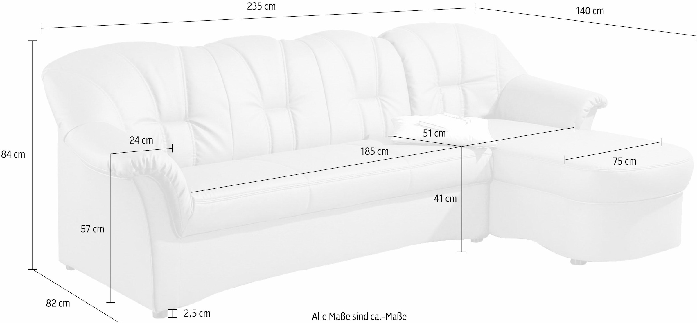 DOMO collection Ecksofa Papenburg L-Form, in großer Farbvielfalt, wahlweise mit Bettfunktion