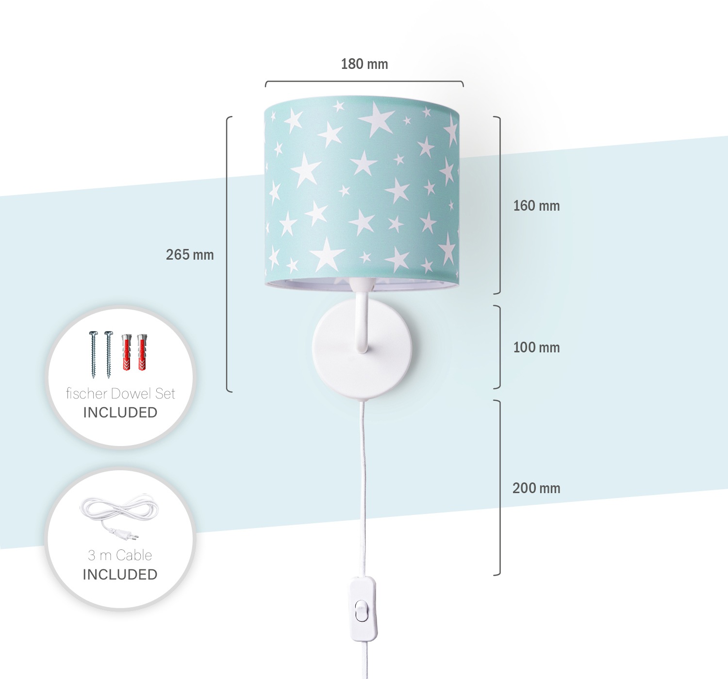 Paco Home Wandleuchte »Capri 315«, 1 flammig, Leuchtmittel E14 | ohne Leuchtmittel, Lampe Kinderzimmer Babyzimmer  âˆ…18cm Sterne Kabellänge 3m E14