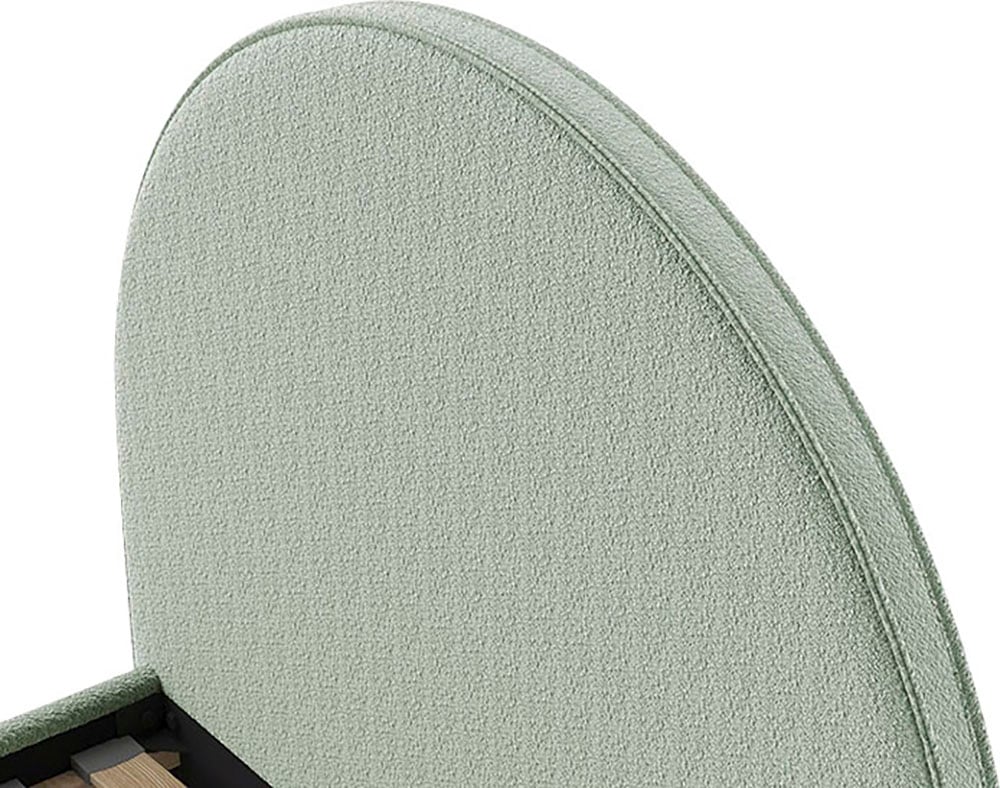 Vipack Schlafzimmer-Set »Moon, best. aus Polsterbett 140/200 und 2 Hocker/Nachttische« B/H/T ca. 147x132x212cm, bogenförmiges Kopfteil, Füße Massivholz,  inkl. Lattenrost, Bezug flauschiger Bouclé Stoff, wahlweise 4 Farben