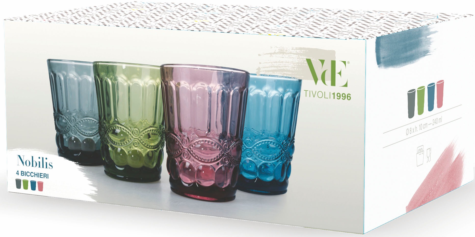 Villa d'Este Gläser-Set »Nobilis«, (Set, 4 tlg.), Wassergläser-Set, 4-teilig, Inhalt 240 ml
