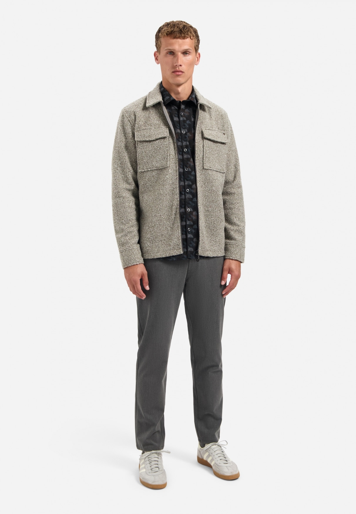 NO EXCESS Langarmhemd »No Excess Bedrucktes Hemd Shirt Allover Printed Structure Stripe«