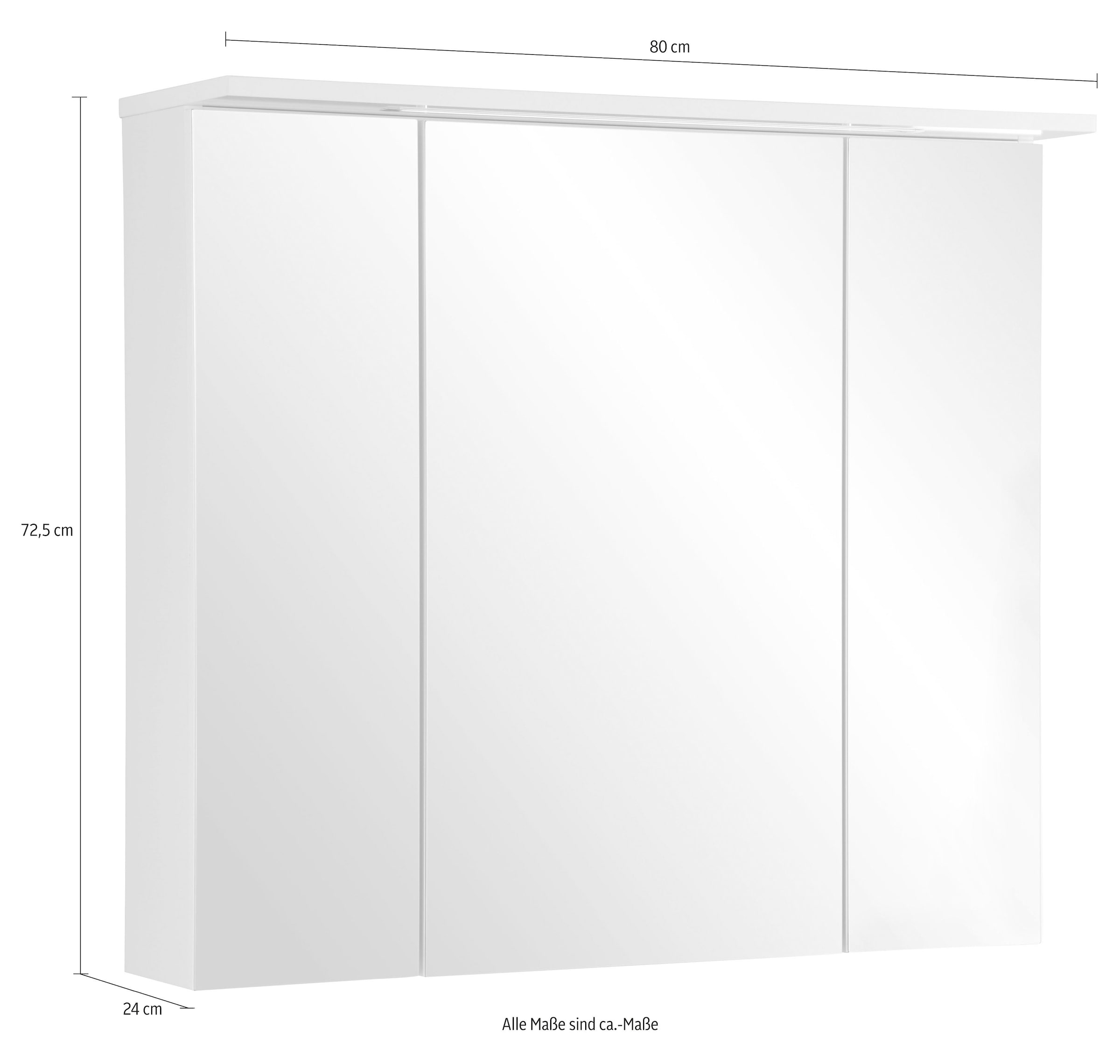 Schildmeyer Spiegelschrank »Profil 16«, Breite 80 cm, 3-türig, LED-Beleuchtung, Schalter-/Steckdosenbox