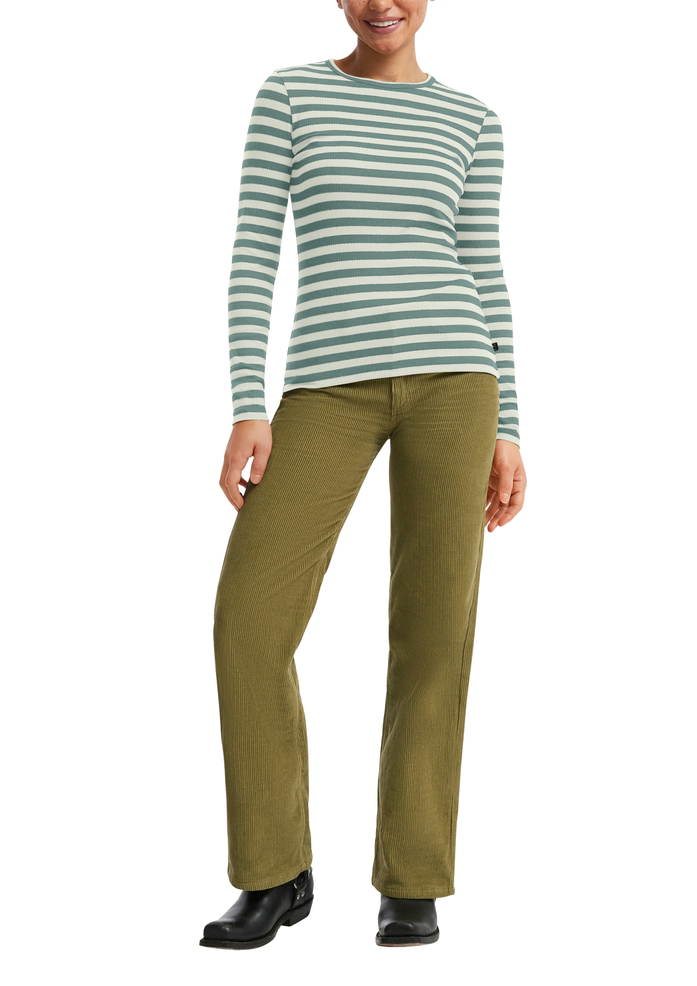 QS Langarmshirt Sommershirt, geringelt, Ripp-Ware