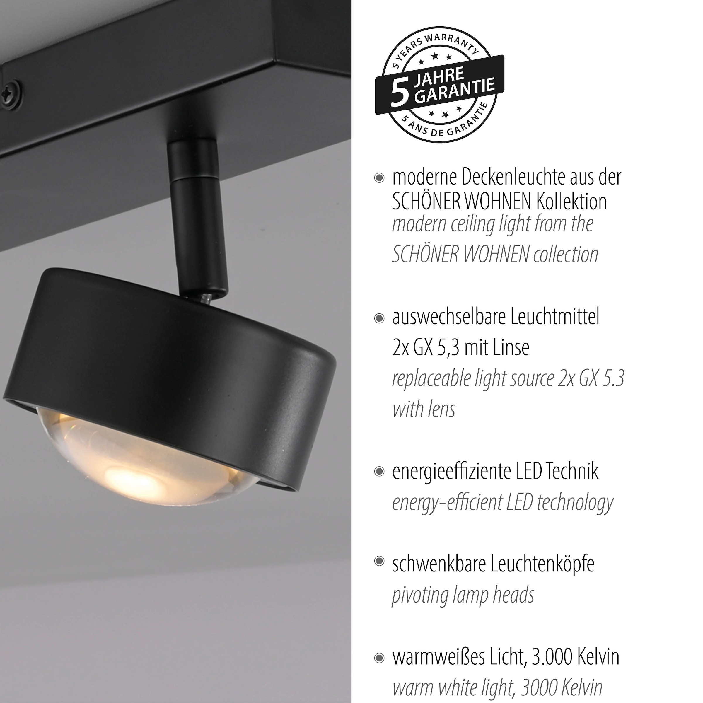 SCHÖNER WOHNEN-Kollektion LED Deckenleuchte »KULU« GX53 1 Stk. Warmweiß SCHÖNER WOHNEN Kollektion, dreh- und schwenkbar