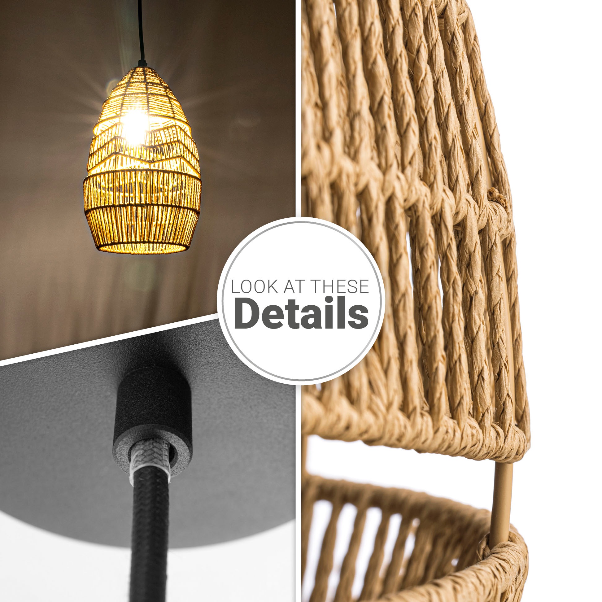 Paco Home Pendelleuchte »VILLA«, Leuchtmittel E27 | ohne Leuchtmittel, LED Pendelleuchte Esstisch Lampe Boho Deckenlampe Papier E27 Natur