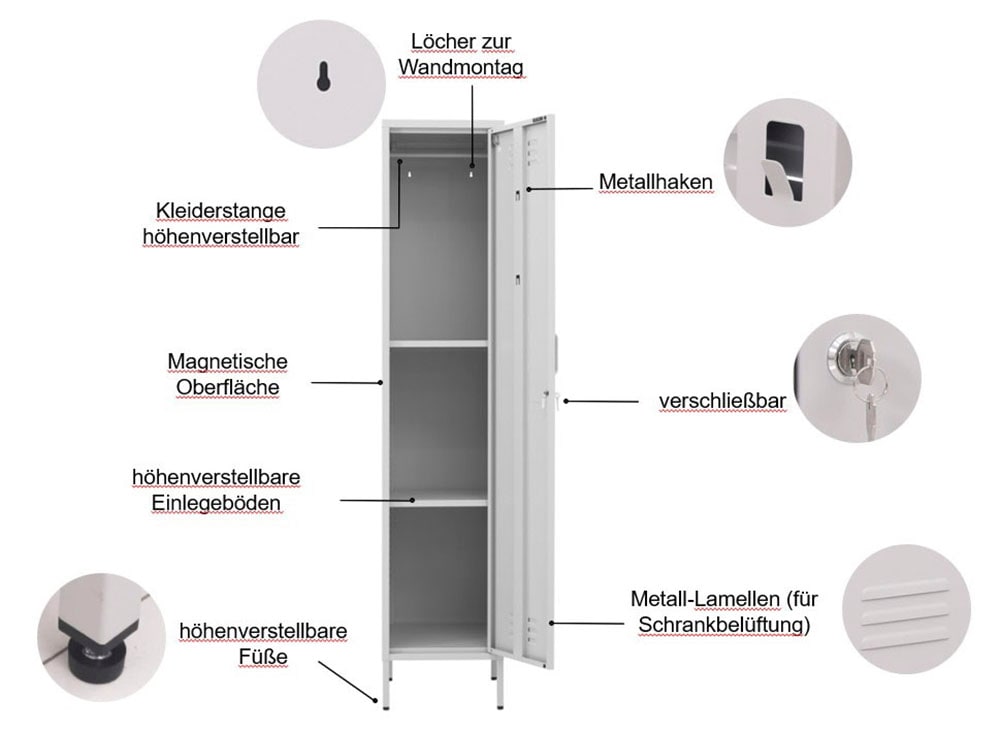 INOSIGN Drehtürenschrank »Siena Kleiderschrank Schrank Metallschrank Mehrzweckschrank Spind« in 4 Farben aus Metall Stahlschrank,  in der Höhe verstellbar, abschließbar
