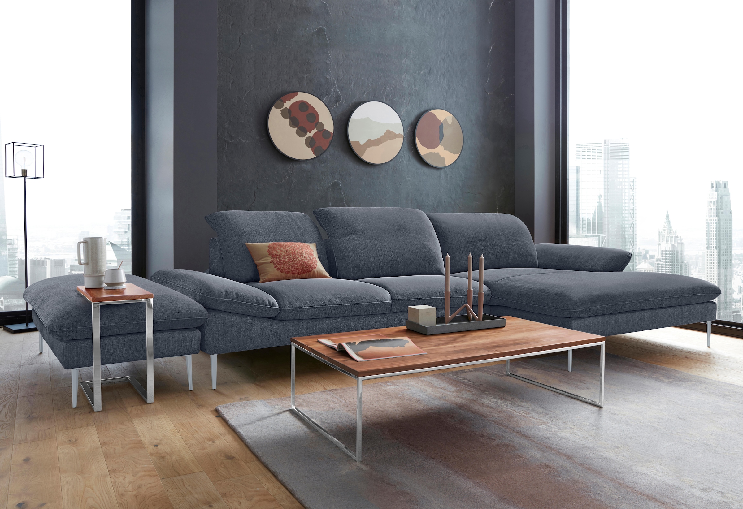W.SCHILLIG Ecksofa »enjoy&MORE, Designsofa, bequem, zeitlos und elegant, L-Form«, mit Sitztiefenverstellung, Füße silber matt, Breite 340 cm