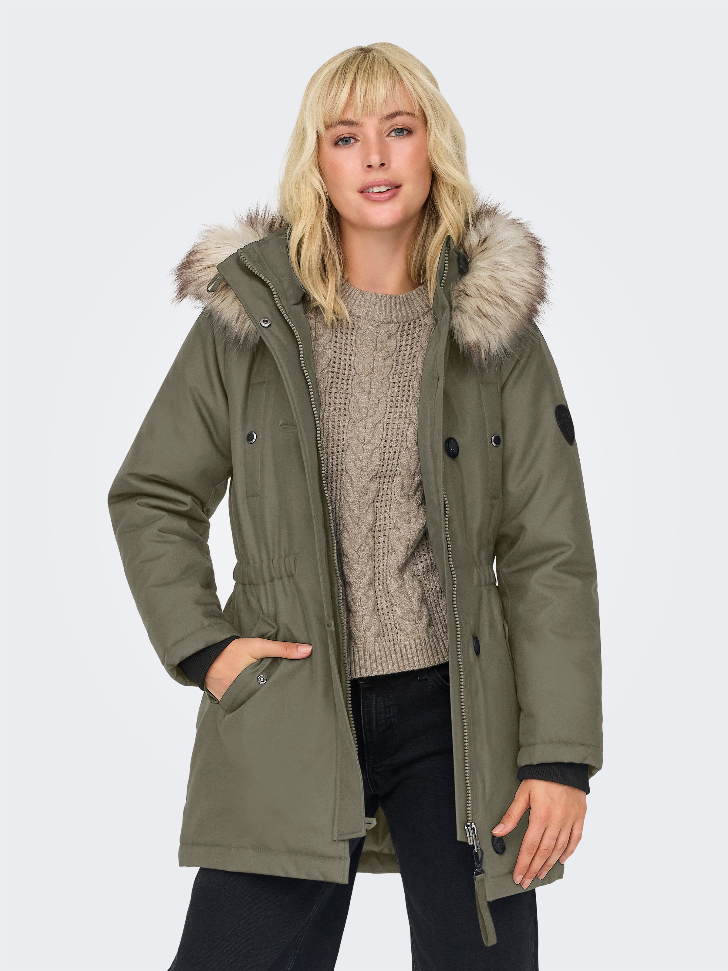 Only Parka »Onliris Fur Winter Parka Life Cc Otw« Mit Kapuze Mit Verdeckter Knopfleiste