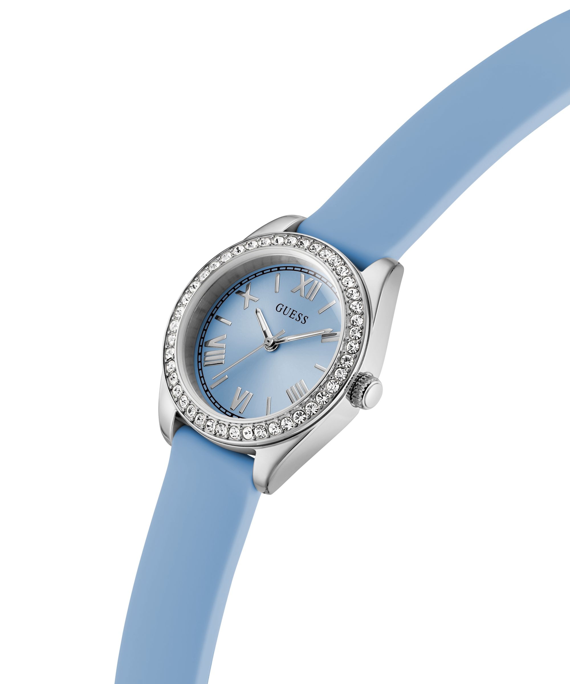 Guess Quarzuhr »GUESS-MINI LUNA GLITZ« Armbanduhr, Damenuhr, Silikonarmband, analog