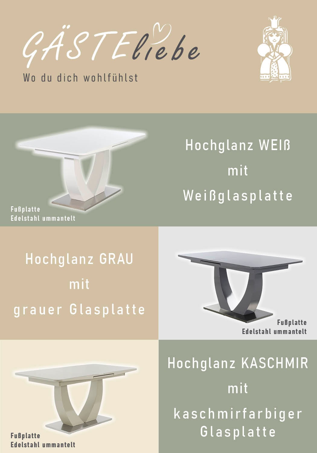 Jockenhöfer Gruppe Esstisch »Ulm, NEU in kaschmir« Hochglanz, mit Synchronauszug, Breite 160-200 cm
