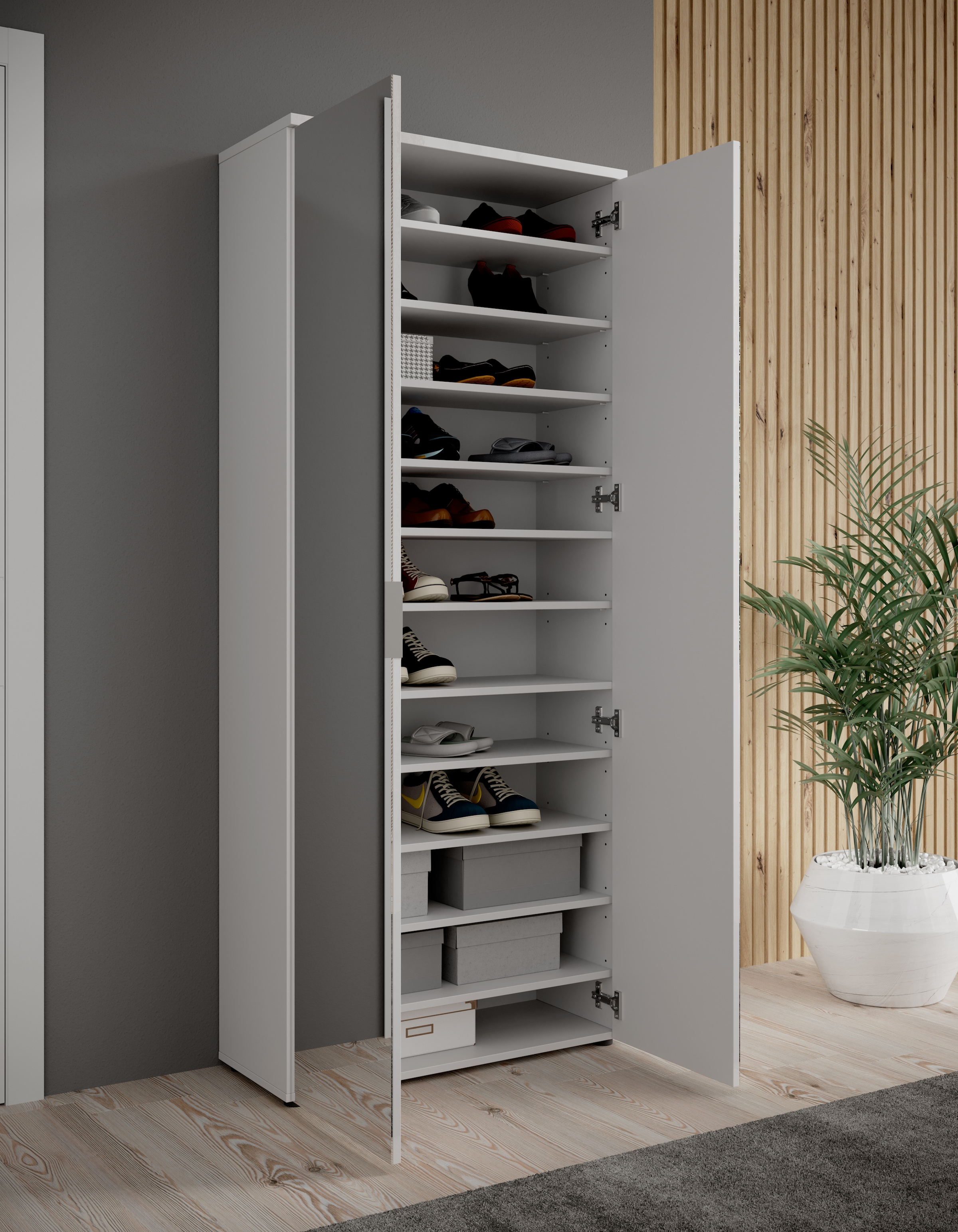 HBZ Schuhschrank »Lincoln mit Spiegel, BxHxT 80x190x35 cm«, (1 St.), Schuhschrank mit 2 Spiegeltüren, 9 Einlegeböden, 2 feste Böden