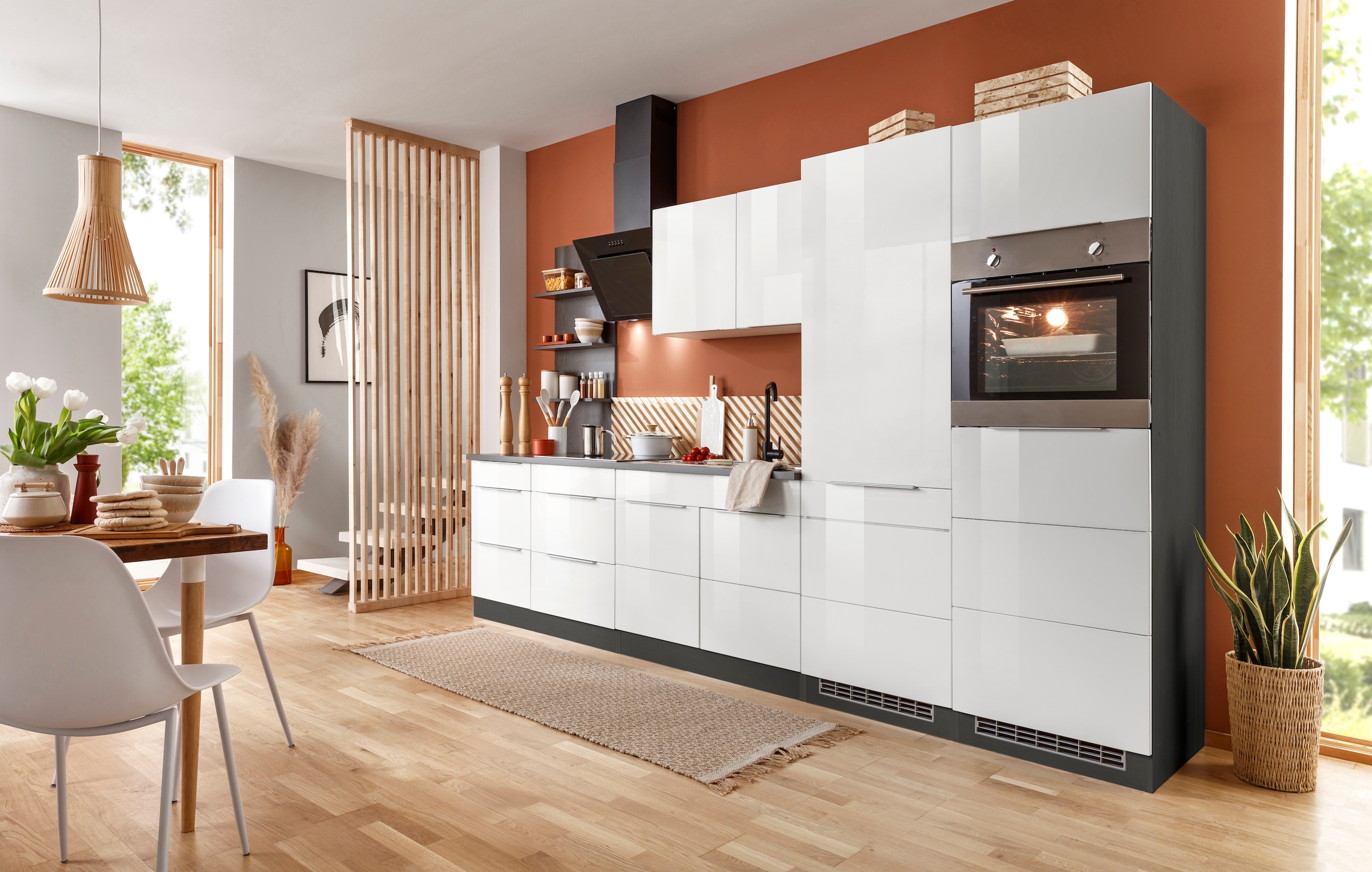 KOCHSTATION Küchenzeile »KS-Brindisi Breite 330 cm«, wahlweise mit E-Geräten und Induktion, mit MDF-Fronten und Regal