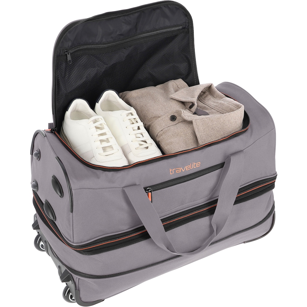 travelite Reisetasche »Basics, 55 cm, grau/orange«, Duffle Bag Sporttasche mit Trolleyfunktion und Volumenerweiterung