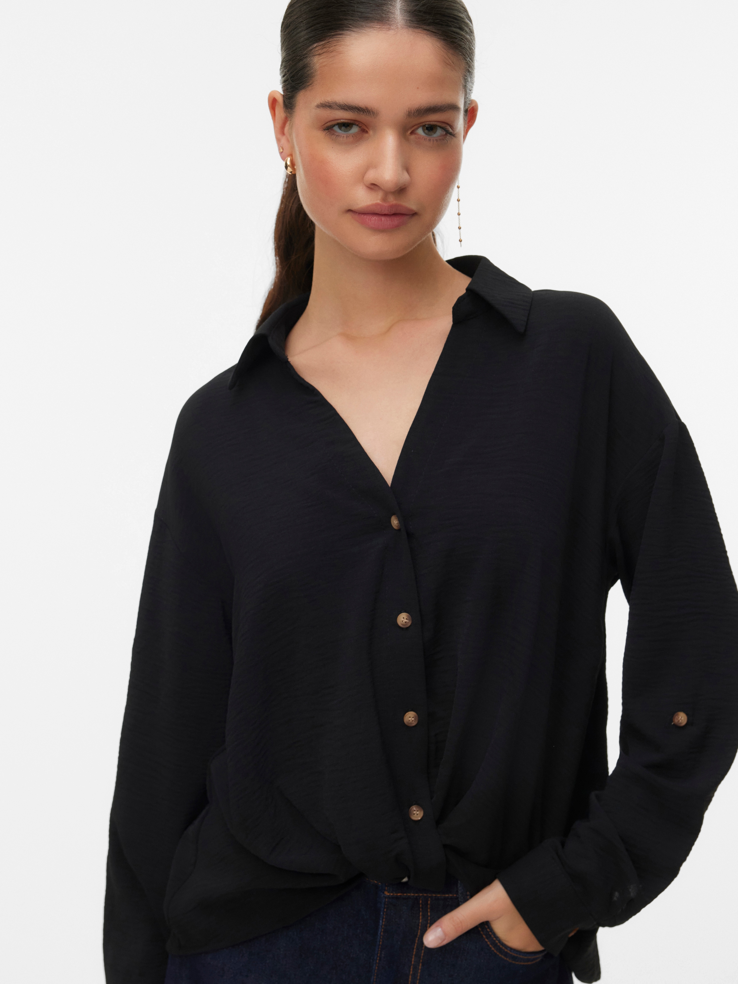 Vero Moda Hemdbluse »Vmizzy Ls Detail Shirt Wvn Btq Ga« Mit Geknoteter Front