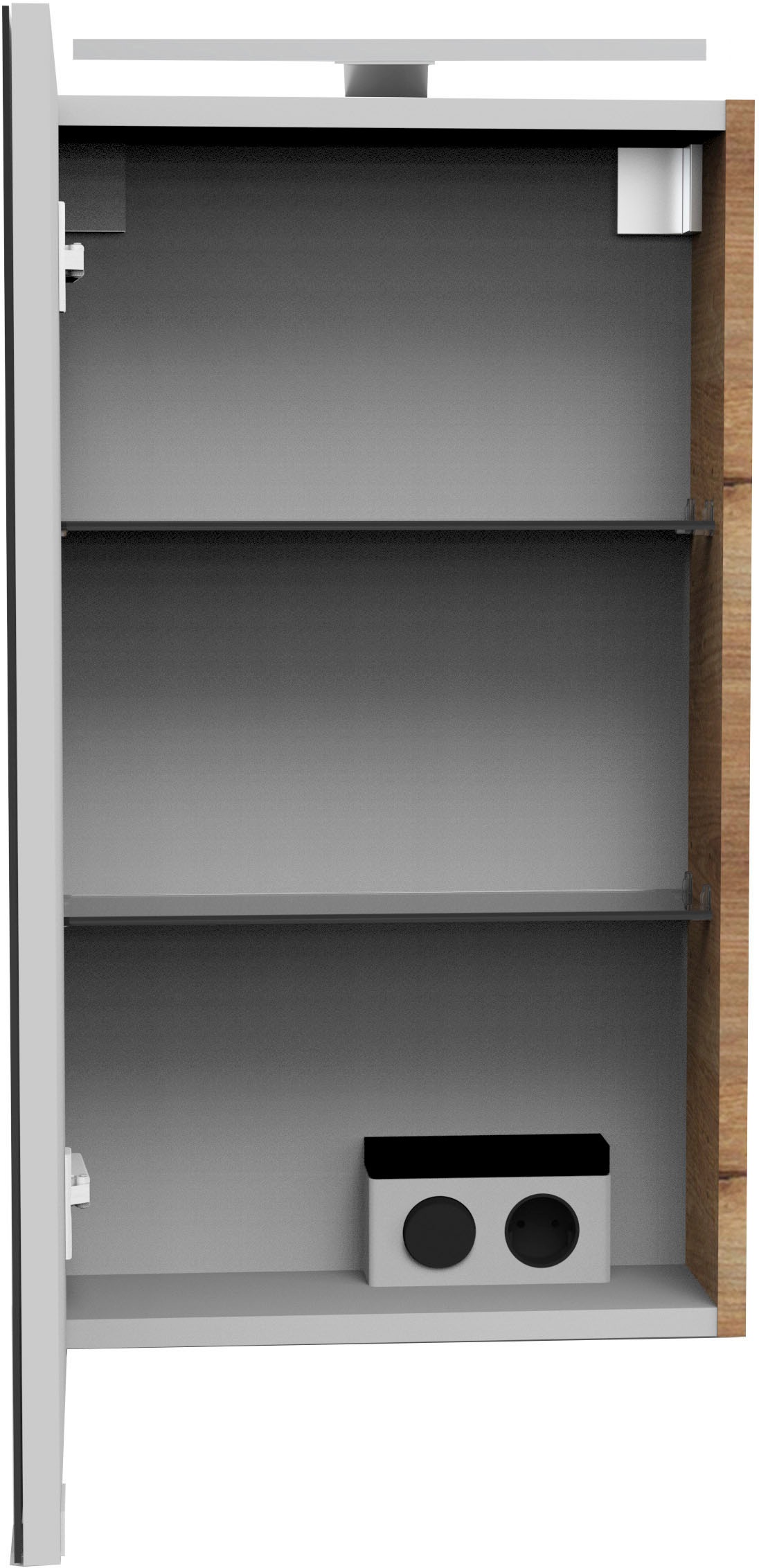 FACKELMANN Spiegelschrank »SBC«, (Spiegelschrank mit LED-Aufsatzleuchte), für das Gästebad, Schalter und Steckdose, Breite 40cm, Anschlag links