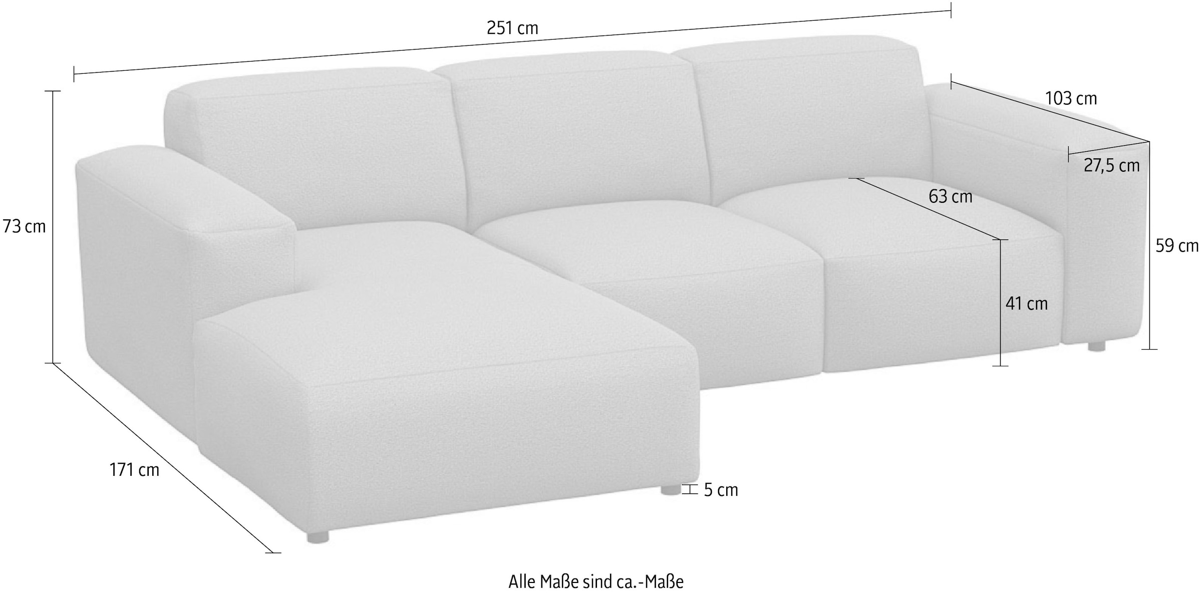 FLEXLUX Ecksofa »Lucera Chaislongue rechts oder links, L-Form, bequem«, modern & anschmiegsam, Kaltschaum, Stahl-Wellenunterfederung
