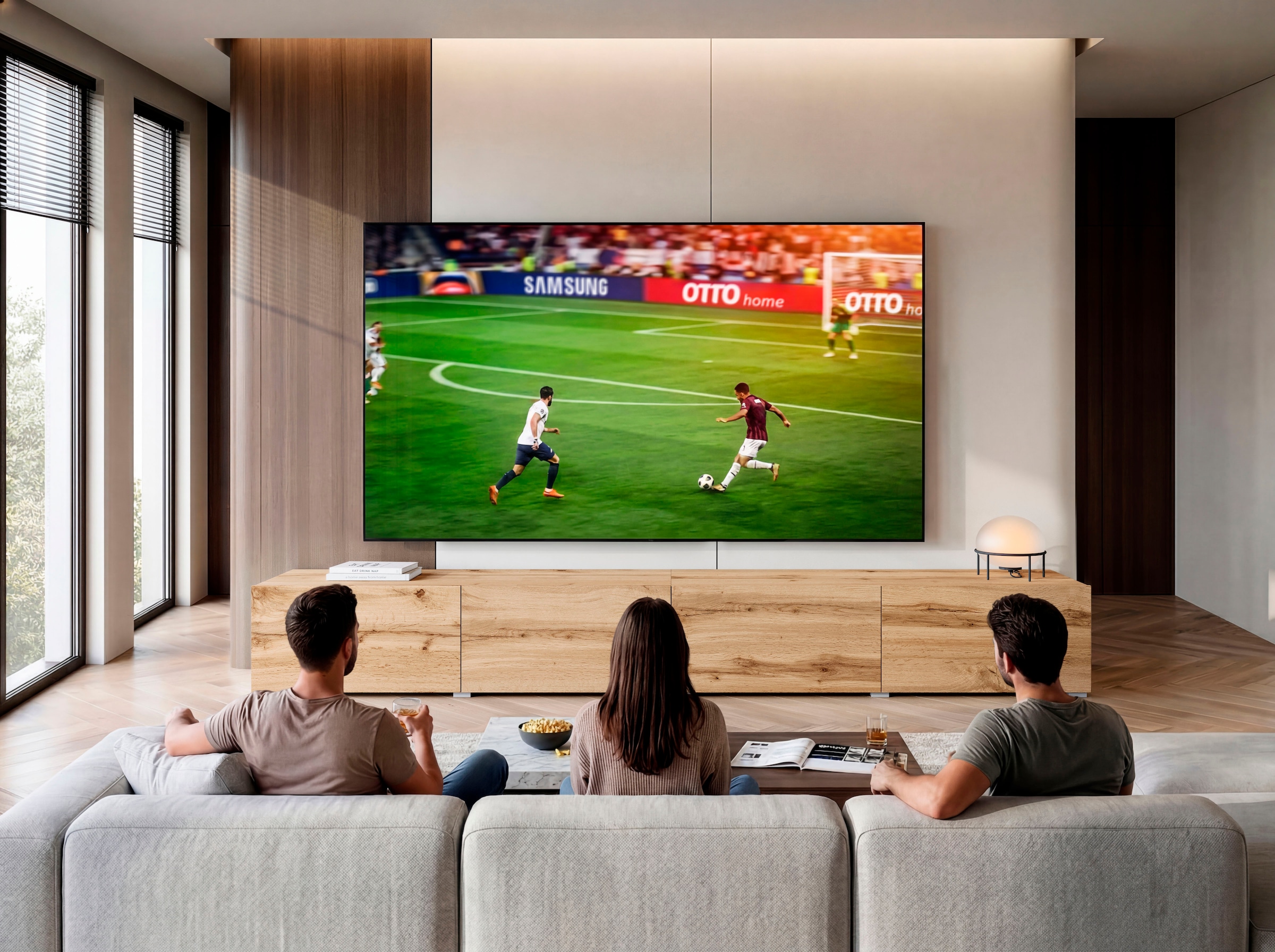OTTO home Lowboard »Denver Erlebe die Weltmeisterschaft im XXL-Format« Elegantes TV-Möbel 300 cm, speziell für bis zu 98-Zoll Fernseher