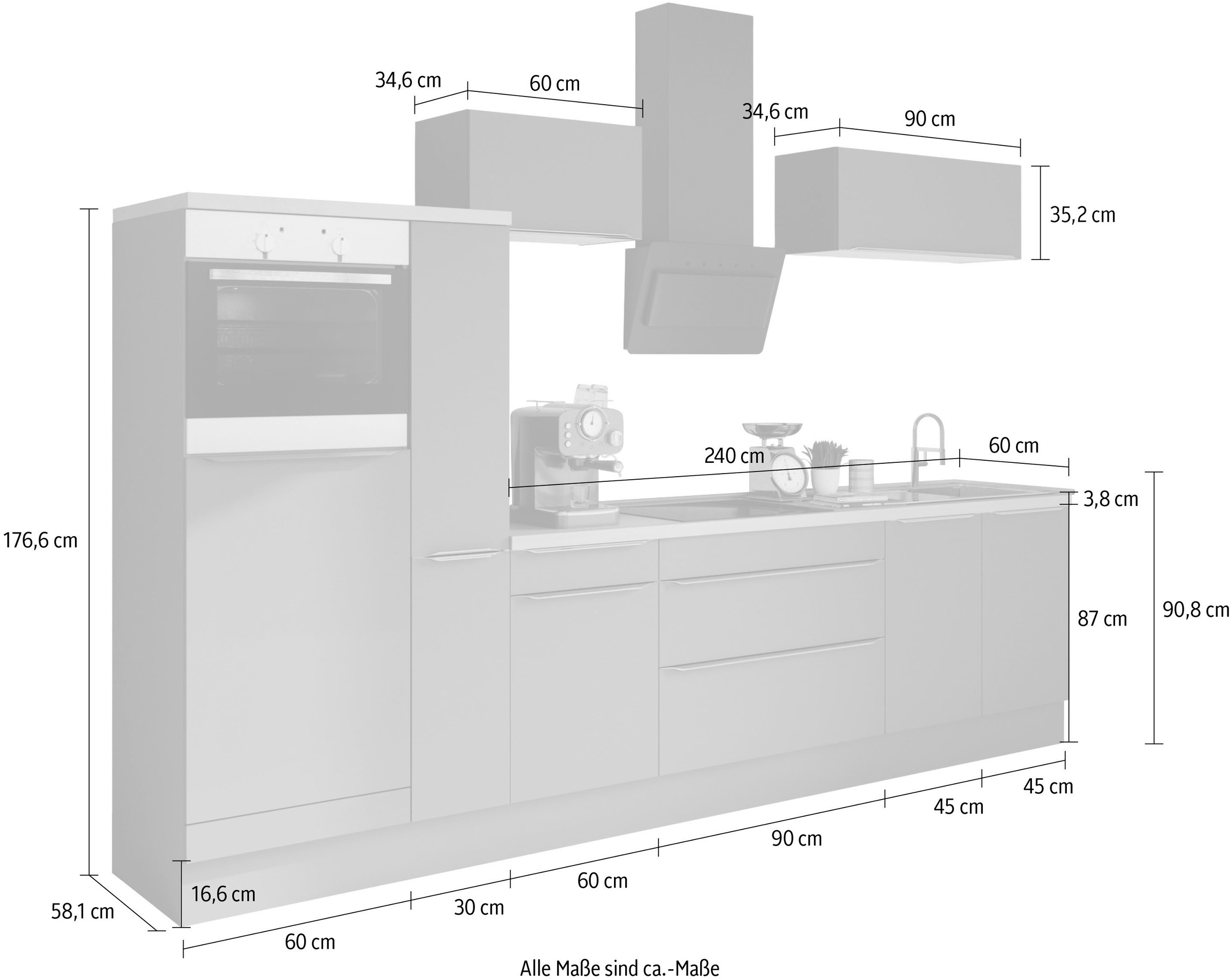 OPTIFIT Küchenzeile »Aken«, mit E-Geräten, Breite 330 cm