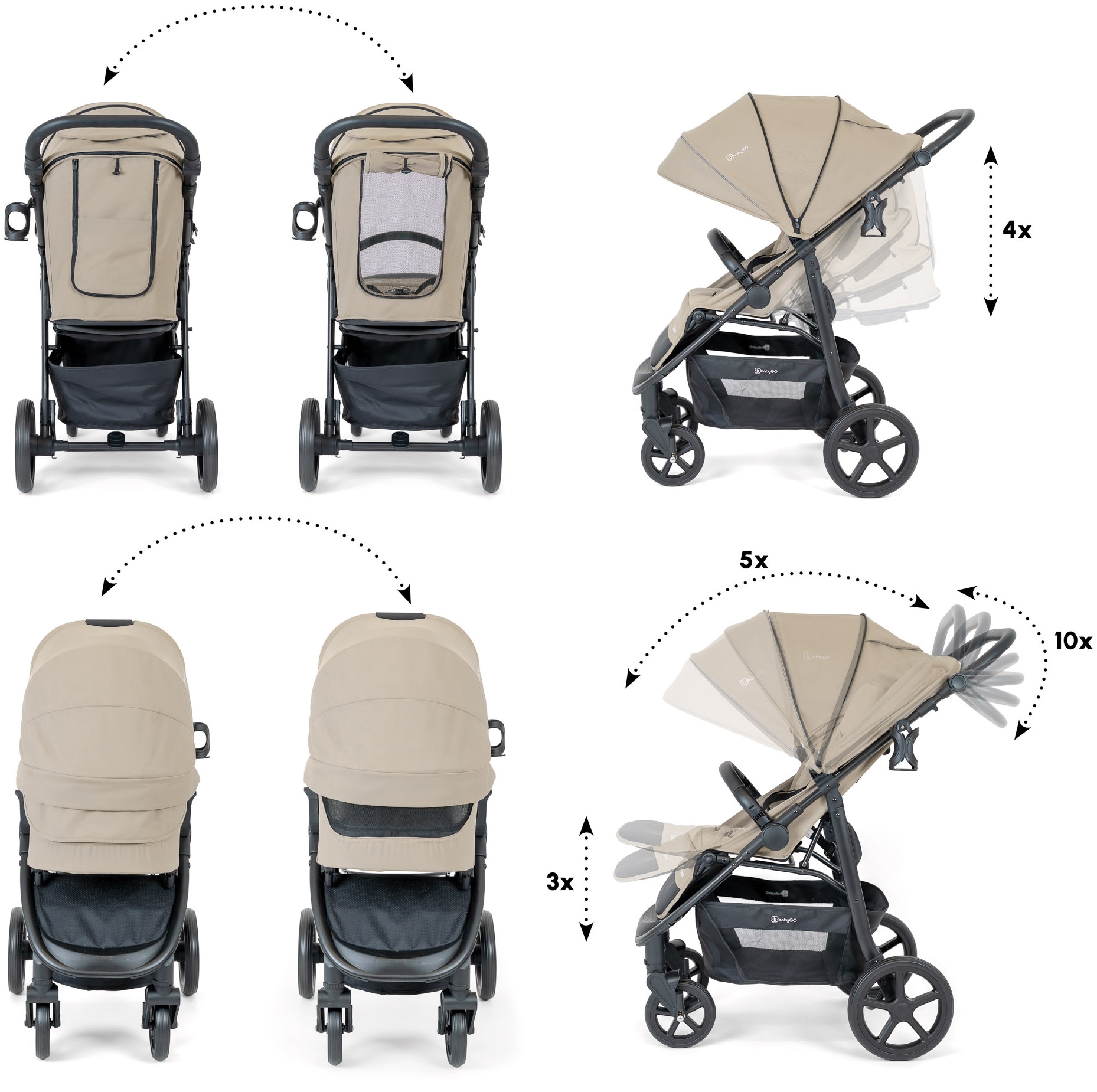 BabyGo Kombi-Kinderwagen »Evolution« 22 kg mit Babywanne, Babyschale, Wickeltasche und Sportsitz