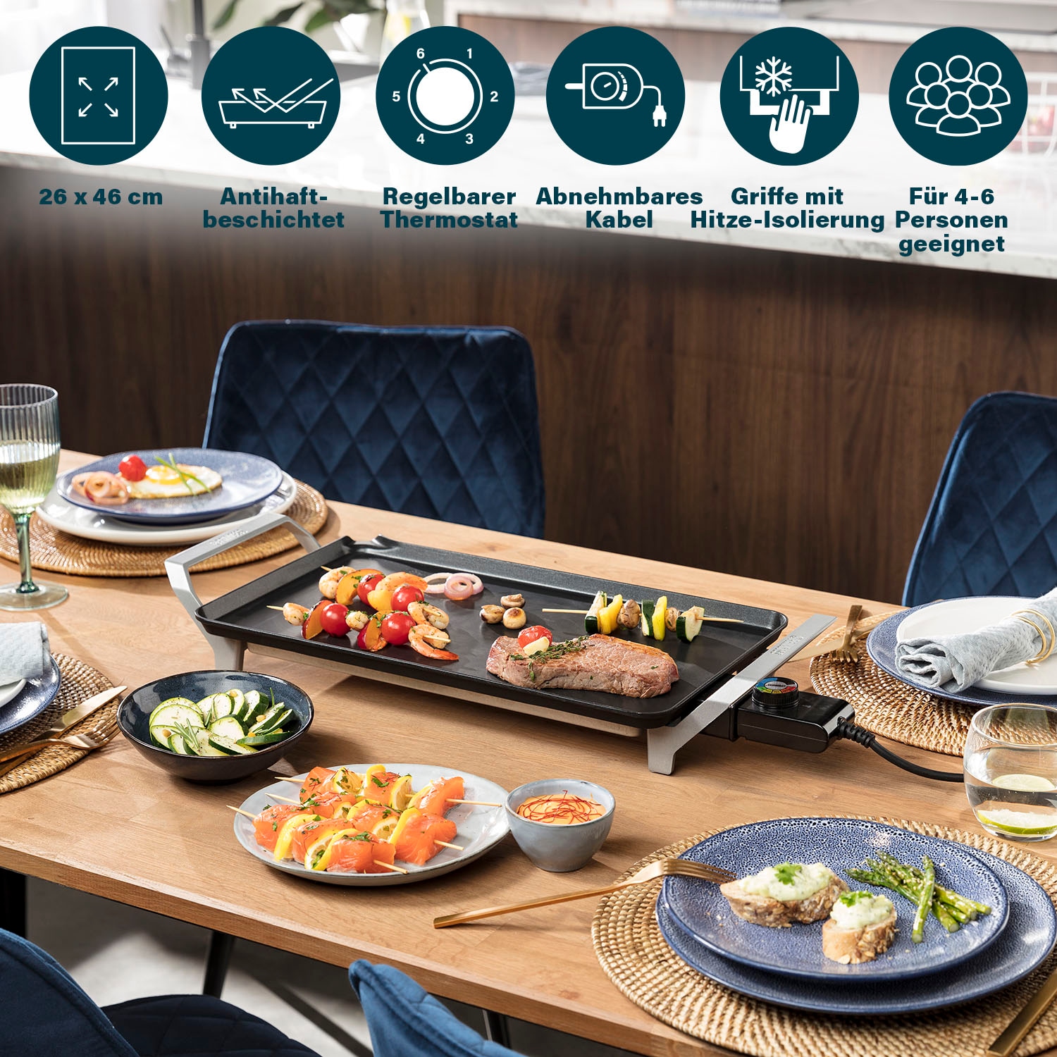 PRINCESS Tischgrill »Table Chef Premium XL 103110«, 2500 W, Teppanyaki Grillplatte 46x26 cm