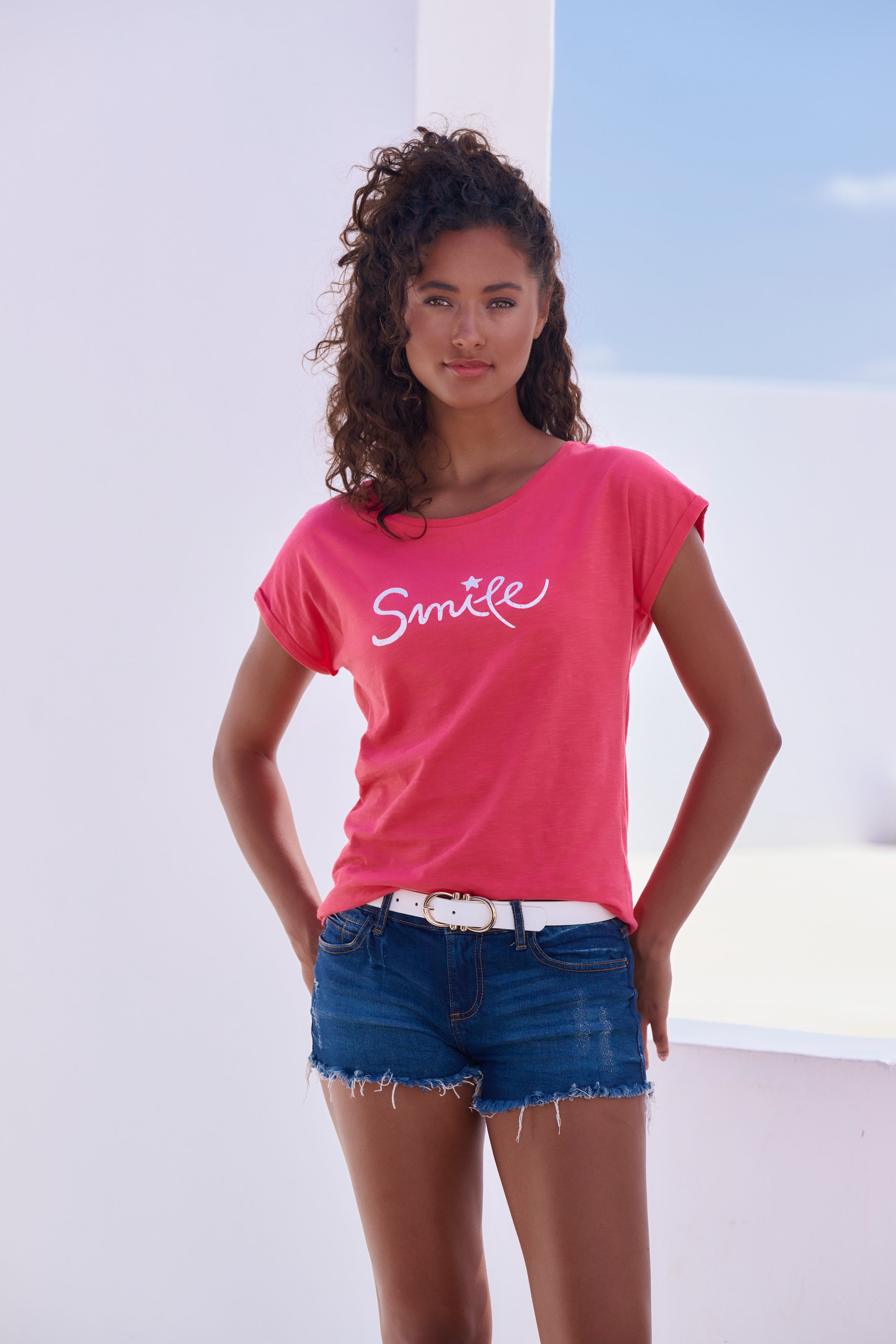 Beachtime T-Shirt »mit Frontdruck "Smile"«, aus weicher Baumwoll-Qualität